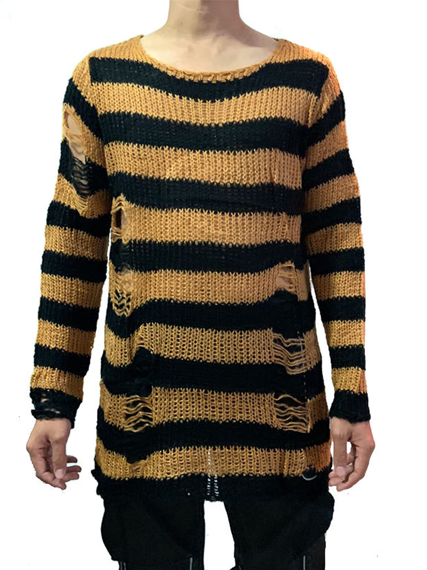 Gothic Punk Ripped Sweaters for Women - Striped Pullover Tops & Jumpers | Perfect for Concerts, Halloween & Alternative Fashion