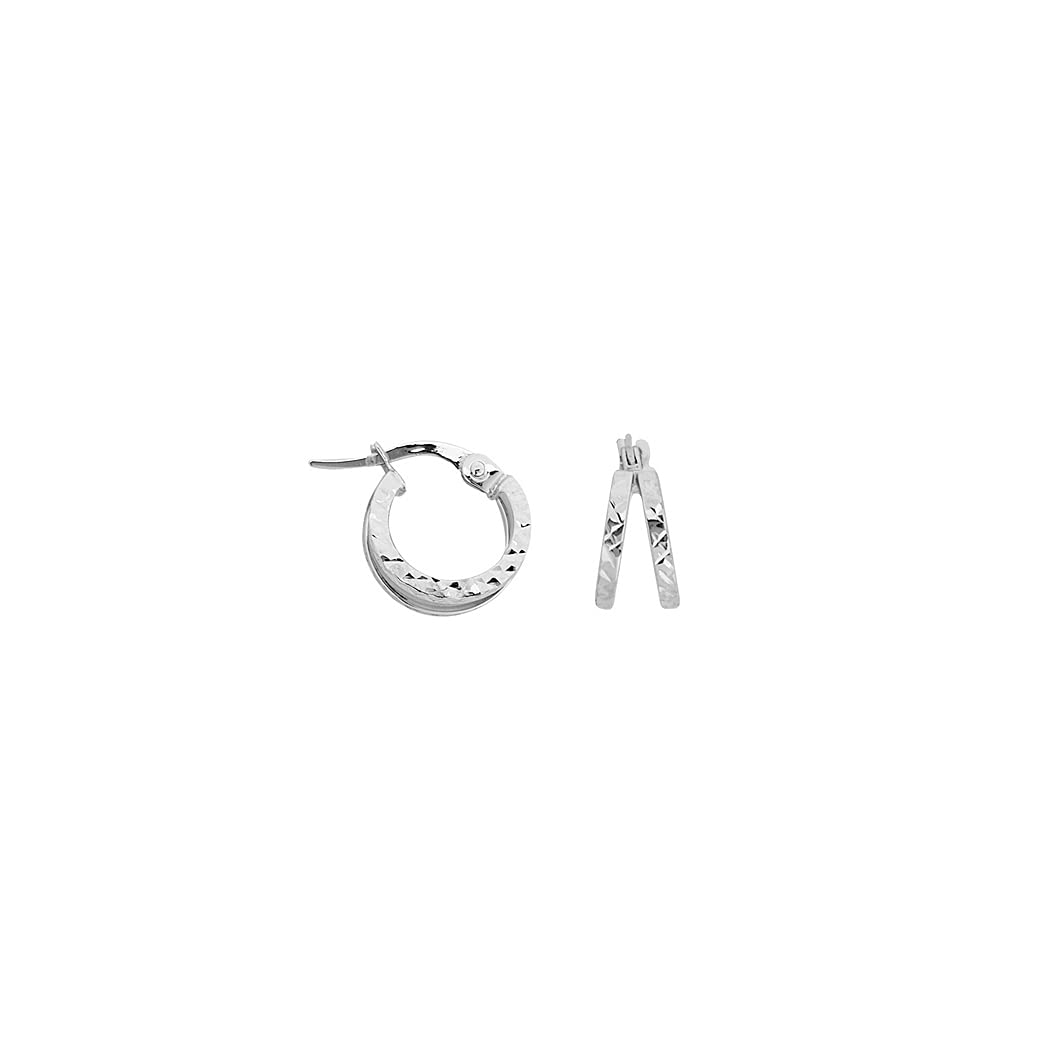 14K Gold Mini Sparkle Cut Double Row Hoop Earrings for Women - White Gold & Yellow Gold Options | Elegant Everyday Wear & Gift for Her