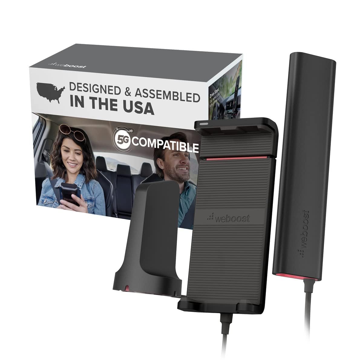 weBoost Drive Sleek 470135 - 5G/4G LTE Car Signal Booster for All US Carriers (AT&T, Verizon, T-Mobile) - FCC Approved Portable Cellular Amplifier for Cars, SUVs, Trucks & Vans - Includes Antennas - Perfect for Road Trips, Remote Work & Rural Areas
