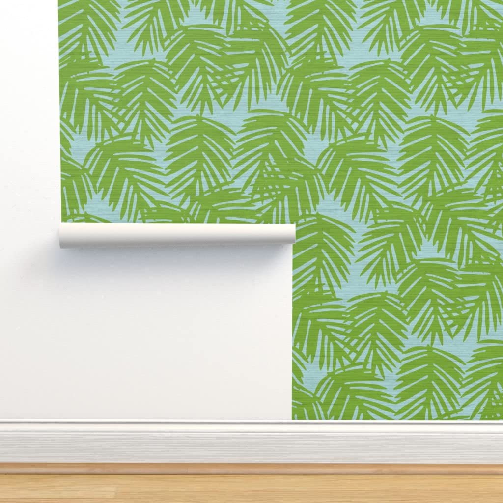 Peel & Stick Wallpaper Swatch - Tropical Palm Leaves Green Botanical Jungle Design | Removable Self-Adhesive Wallpaper for Kitchen, Bathroom, Nursery & Home Decor | Spoonflower