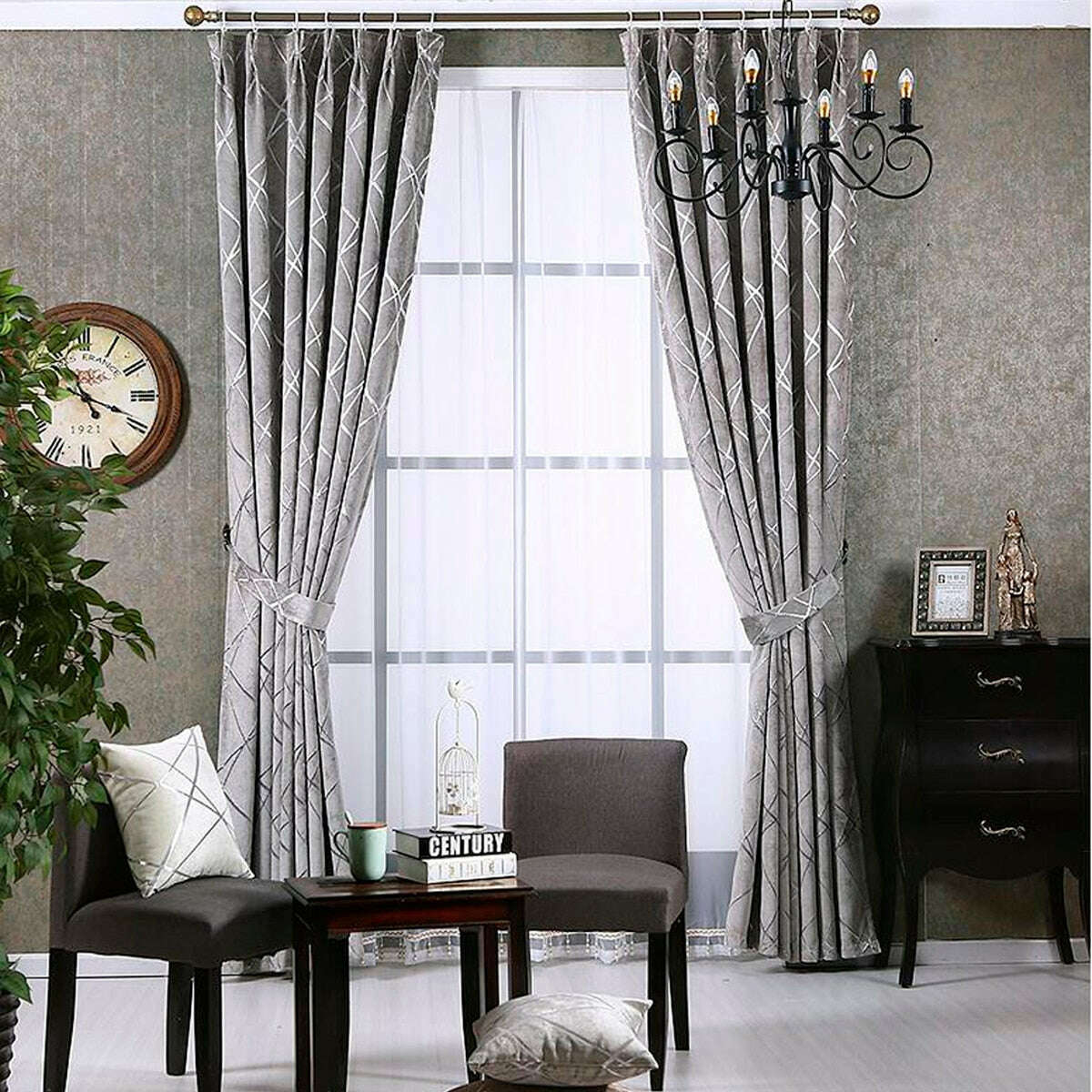 Zoey American Modern Luxury Blackout Curtains - Silver Gray Striped Pattern for Bedroom & Living Room Window Treatments