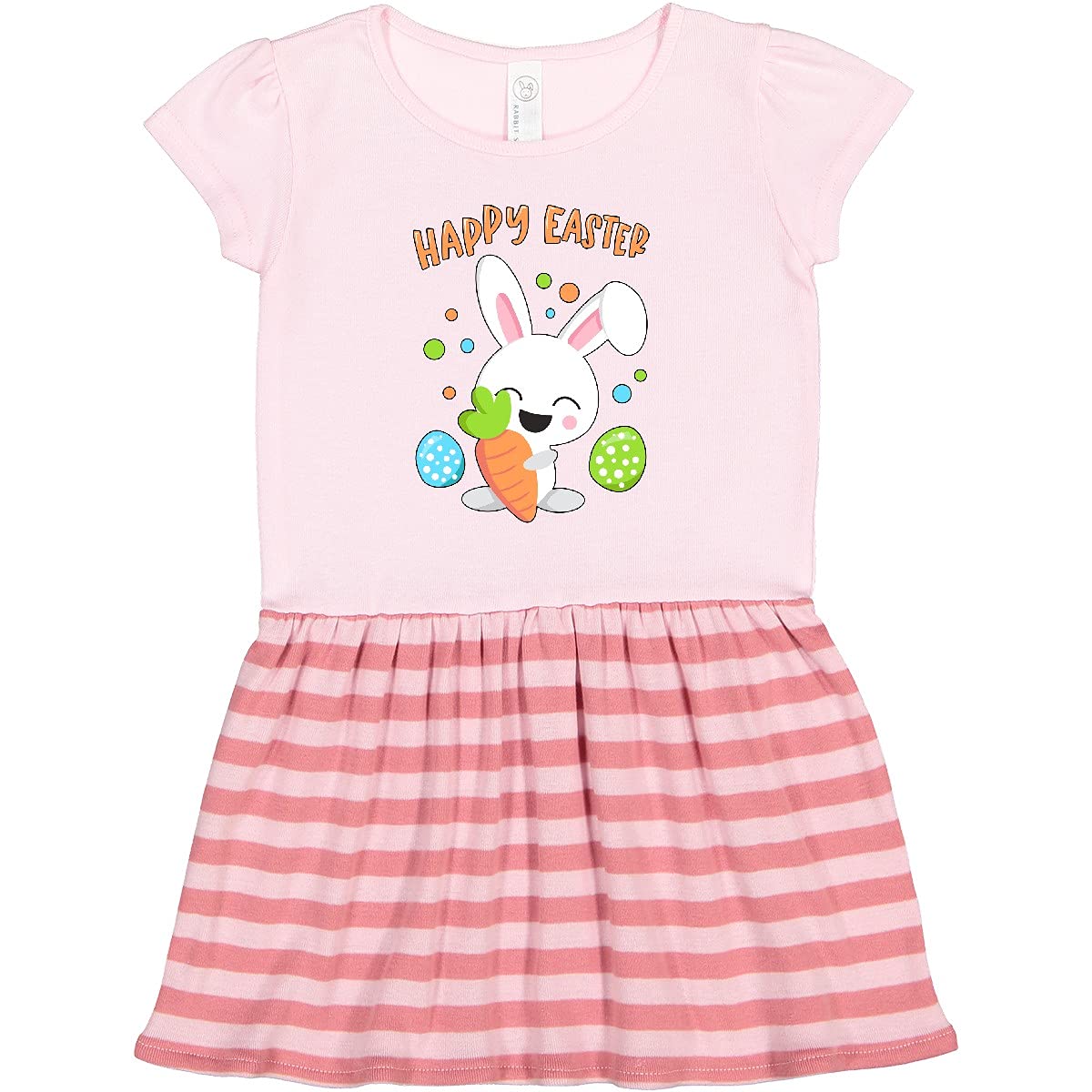 Inktastic Happy Easter Bunny with Eggs and Carrot Toddler Dress - Cute Spring Outfit for Baby Girls Easter Egg Hunt & Family Photos
