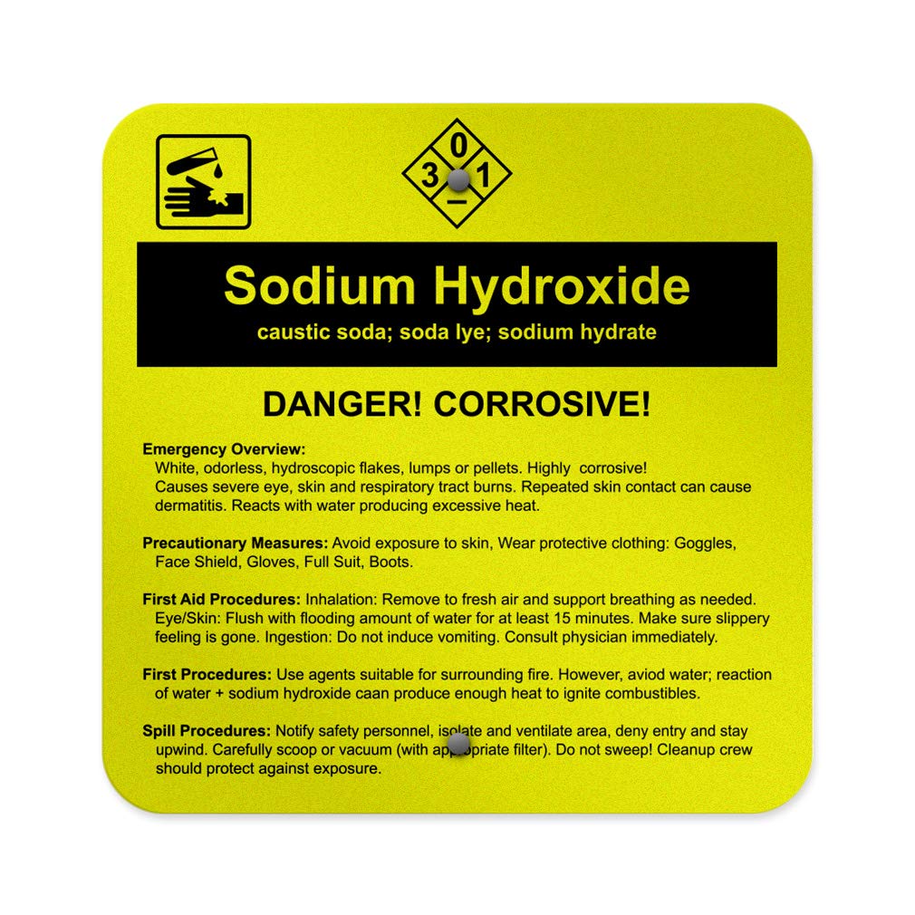 12x12 Inches Aluminum Square Metal Sign - Sodium Hydroxide Caustic Soda Hazard Warning - Weatherproof Chemical Labels for Industrial & Street Safety - Perfect for Laboratories, Factories & Construction Sites