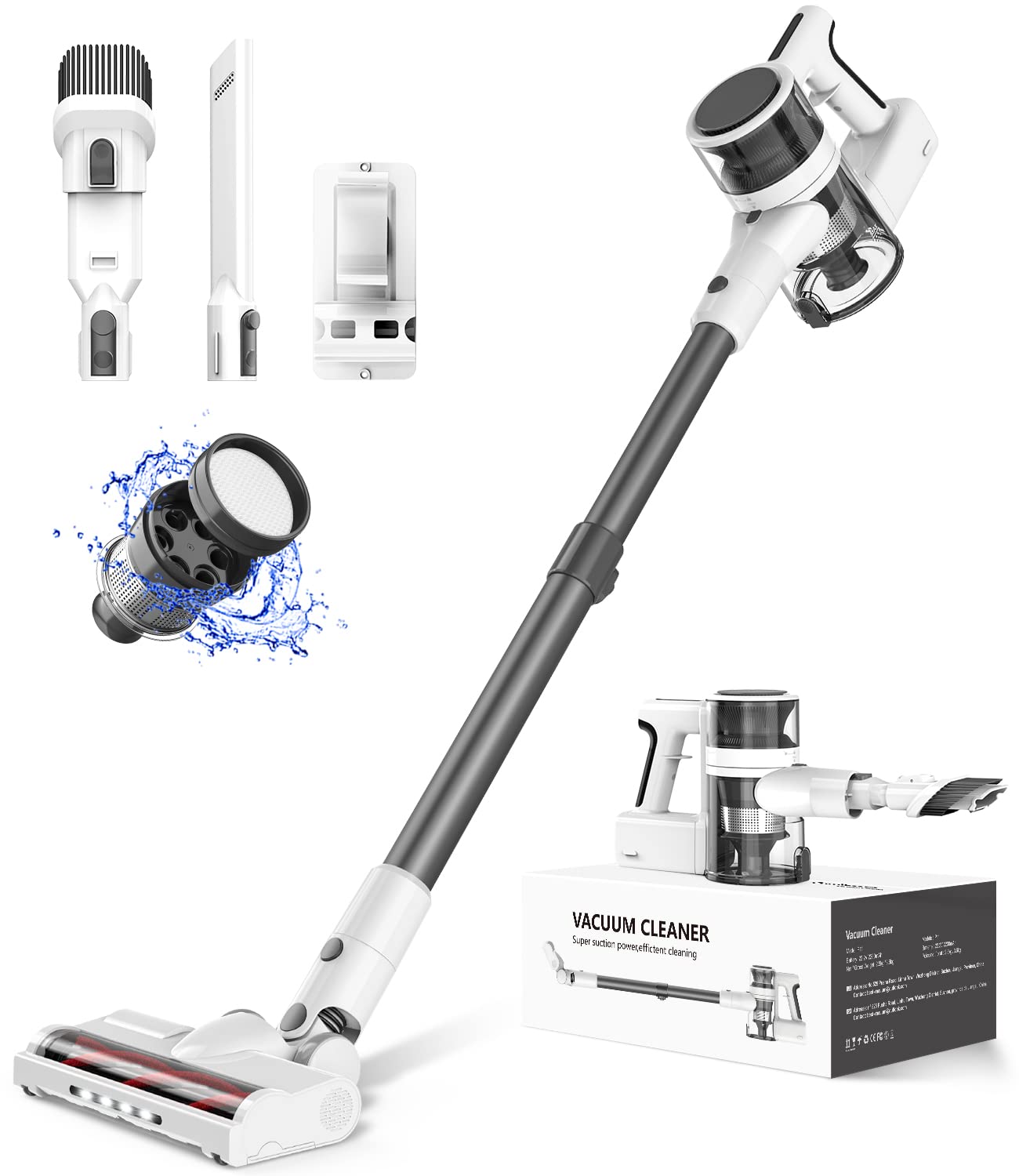 Fykee Cordless Vacuum Cleaner - 80,000 RPM Brushless Motor, 2200mAh Battery, 35 Mins Runtime, 2 Modes, Lightweight & Detachable for Home Cleaning - Perfect for Hardwood Floors, Carpets, Pet Hair and Car Interiors (White)
