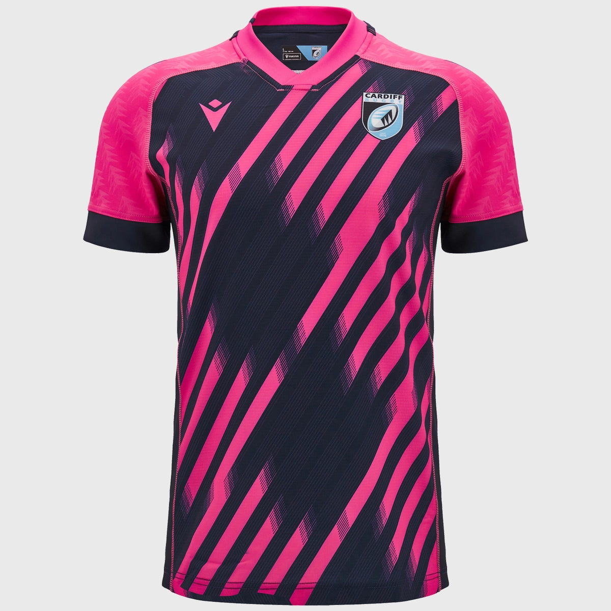 Cardiff Rugby Training Shirt for Men - Breathable Macron Jersey in Navy/Pink - Perfect for Rugby Practice, Gym Workouts & Casual Wear