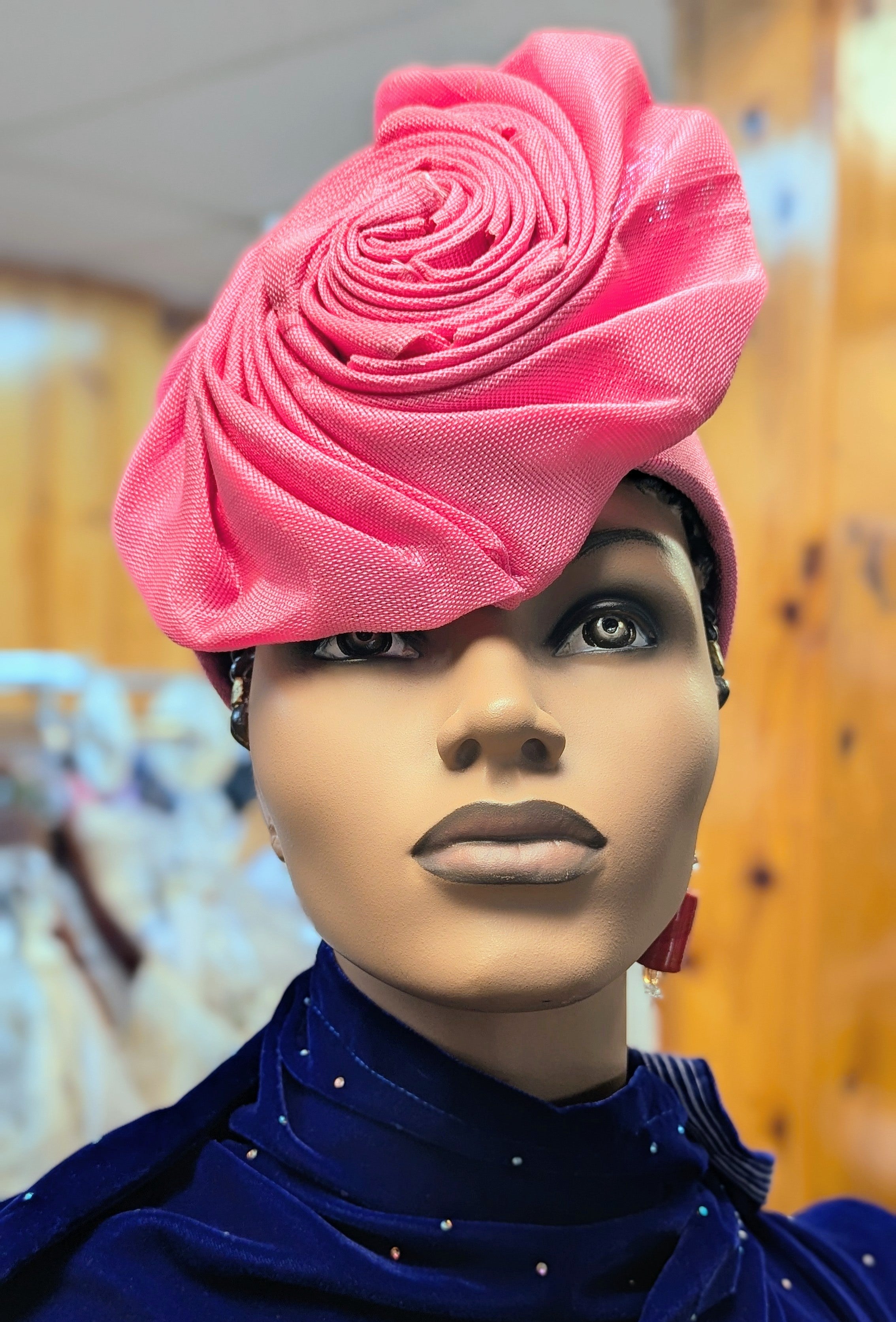Dupsie's Emem Aso Oke Autogele Ready Gele - African Pre-Tied Crown Head Wrap Hat for Women - Elegant Traditional Headpiece for Weddings, Parties & Special Occasions (DPAGBPR32)