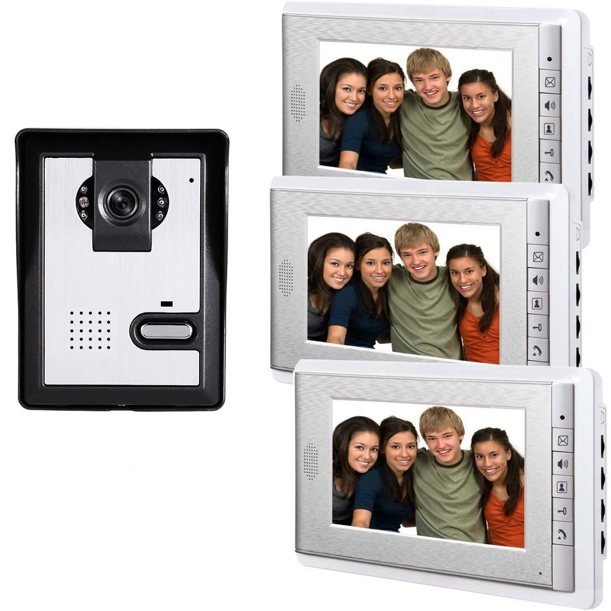 3PCS 7-Inch LCD Monitor HD Video Intercom Doorbell System - Wired Door Phone with Two-Way Audio, IR Night Vision, Remote Unlock | Indoor/Outdoor Security for Homes, Apartments & Offices