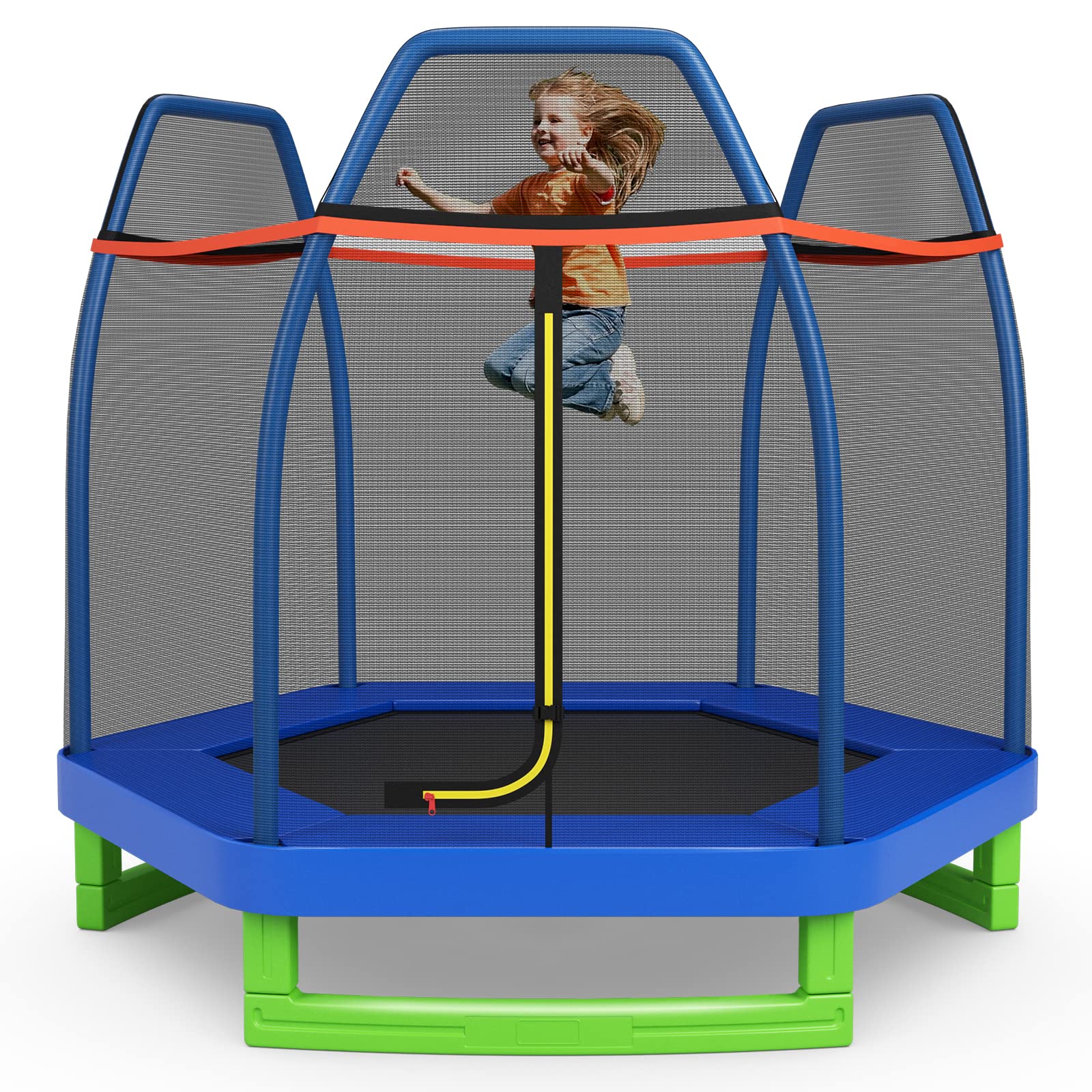 **Giantex 7 Ft Kids Trampoline with Safety Net – Heavy Duty Steel Frame Indoor/Outdoor Toddler Trampoline for Ages 3-8 – Perfect Gift for Boys & Girls – Backyard, Playroom, or Gym Use**