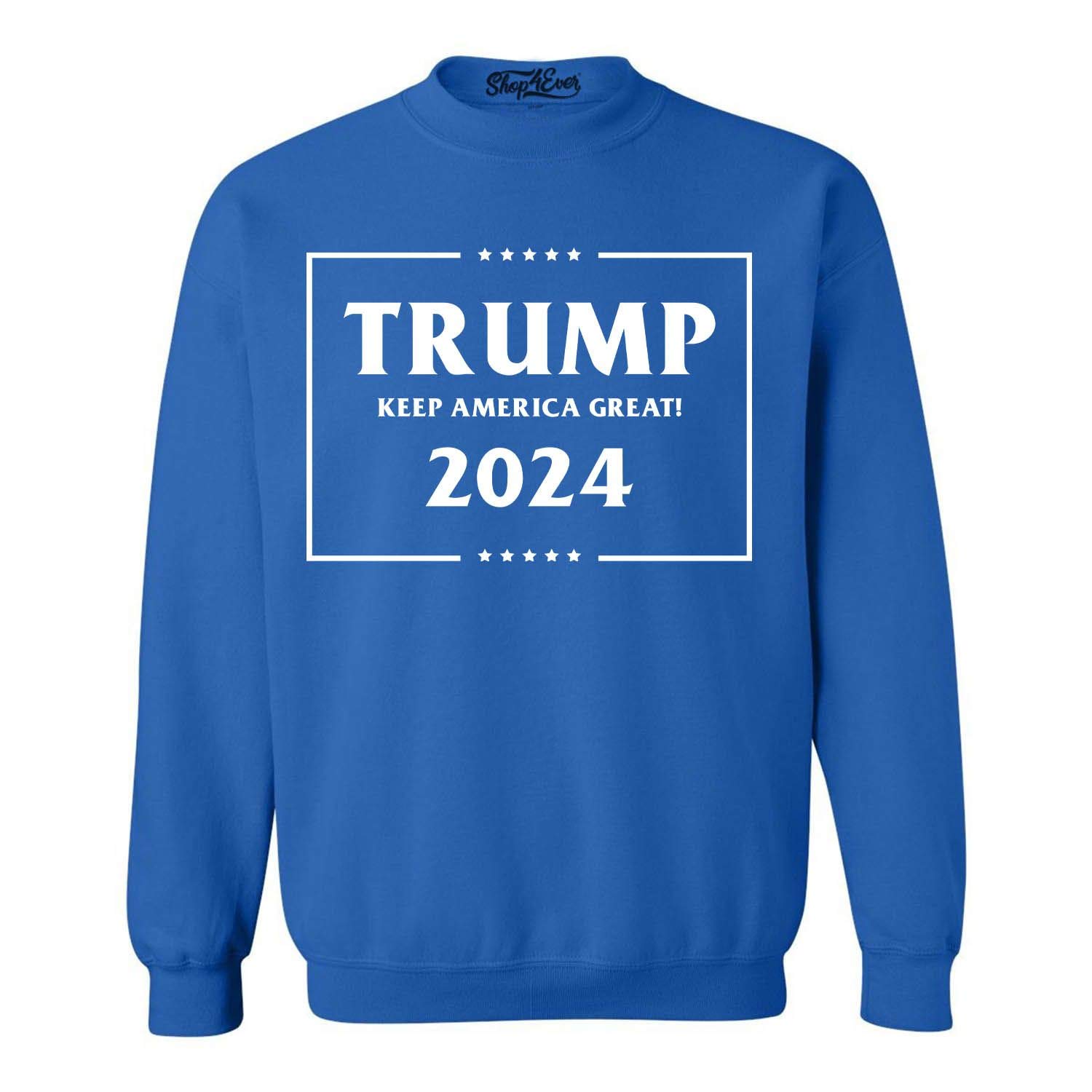 Shop4Ever® Trump Keep America Great 2024 Crewneck Sweatshirt - Patriotic Political Apparel for Campaign Rallies & Conservative Events