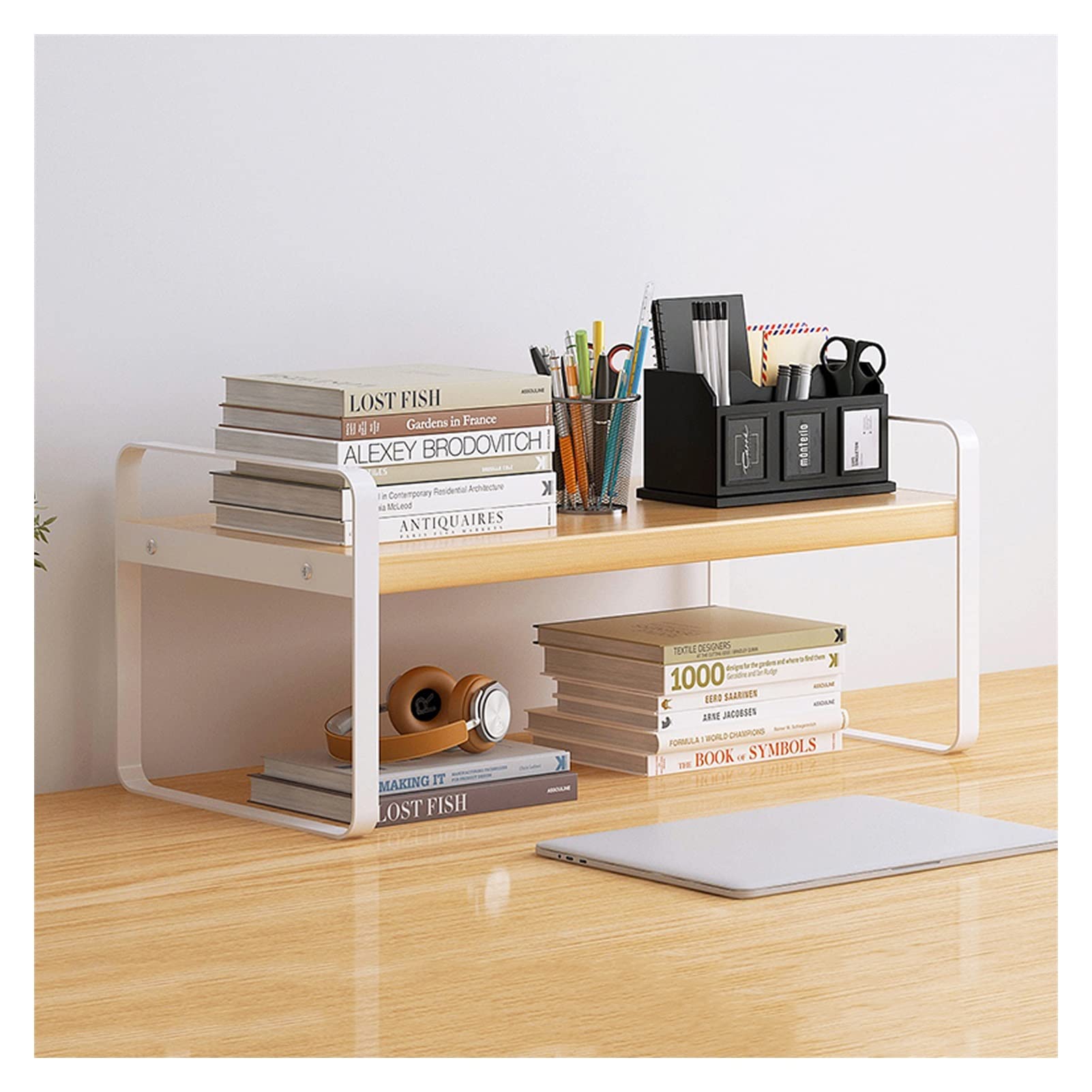 Portable Iron Bookshelf - Simple Desktop Organizer & Office Storage Rack for Books, Supplies, Decor - White Display Shelf for Home, Office, Dorm, Kitchen & Bathroom Organization