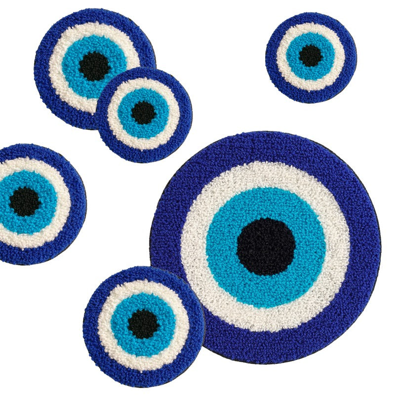 Evil Eye Embroidered Coaster Set of 4 - Handmade Spiritual Protection Drink Coasters - Perfect for Home Decor, Coffee Table, and Gift Giving