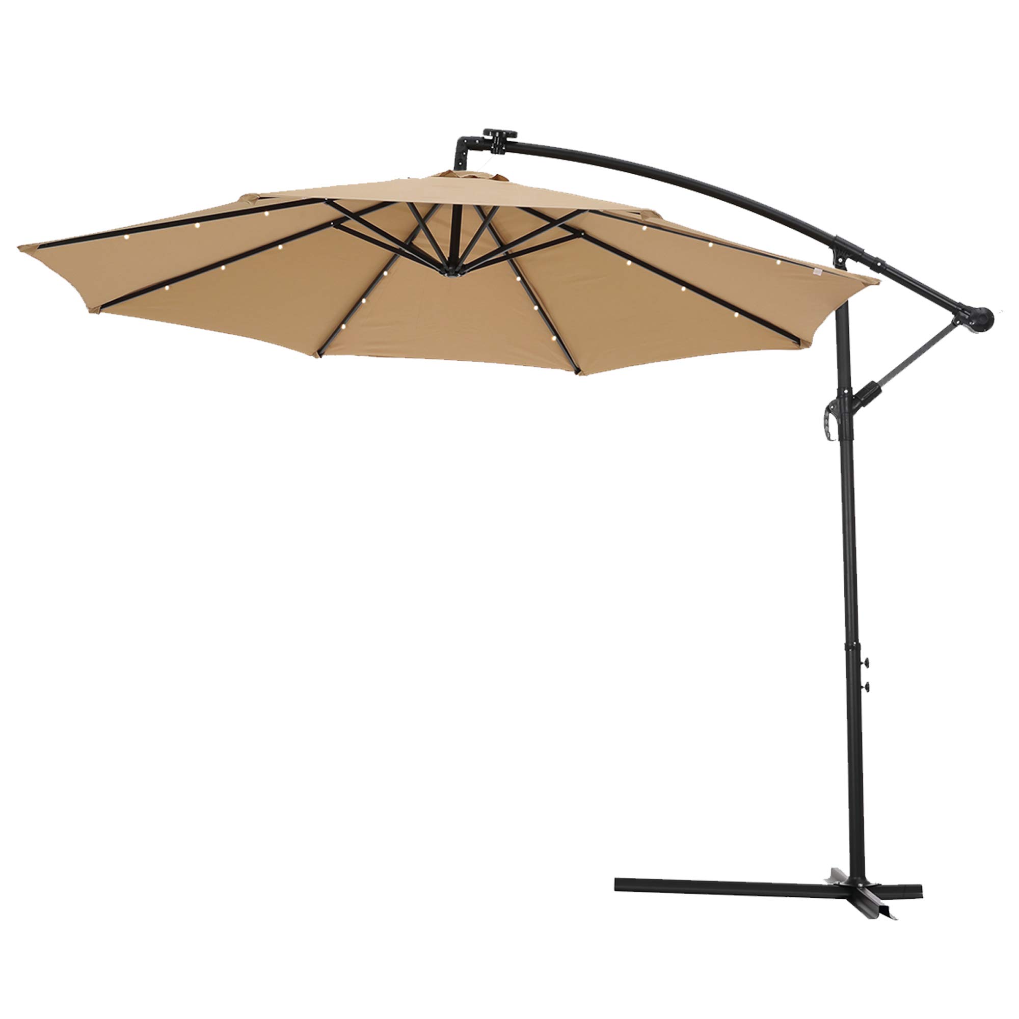 10ft Outdoor Patio Umbrella with 24 Solar LED Lights - Hanging Cantilever Offset Umbrella for Deck, Backyard, Poolside - Easy Open & Adjustable Design for Sun Protection & Ambience Lighting