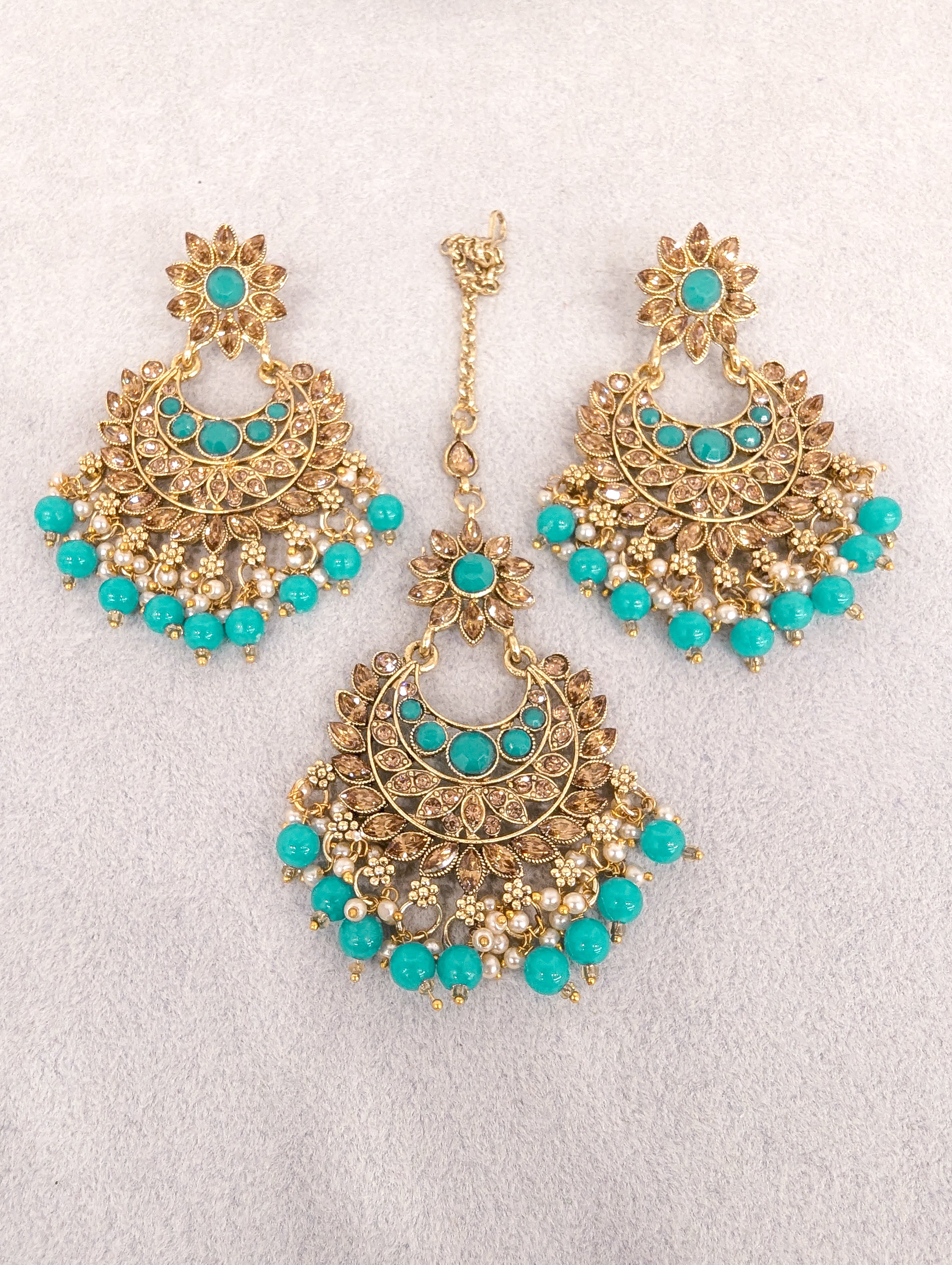 Eesha Stone Earrings and Tikka Set - Handmade Boho Jewelry for Women - Indian Ethnic Accessories for Weddings, Parties & Festivals