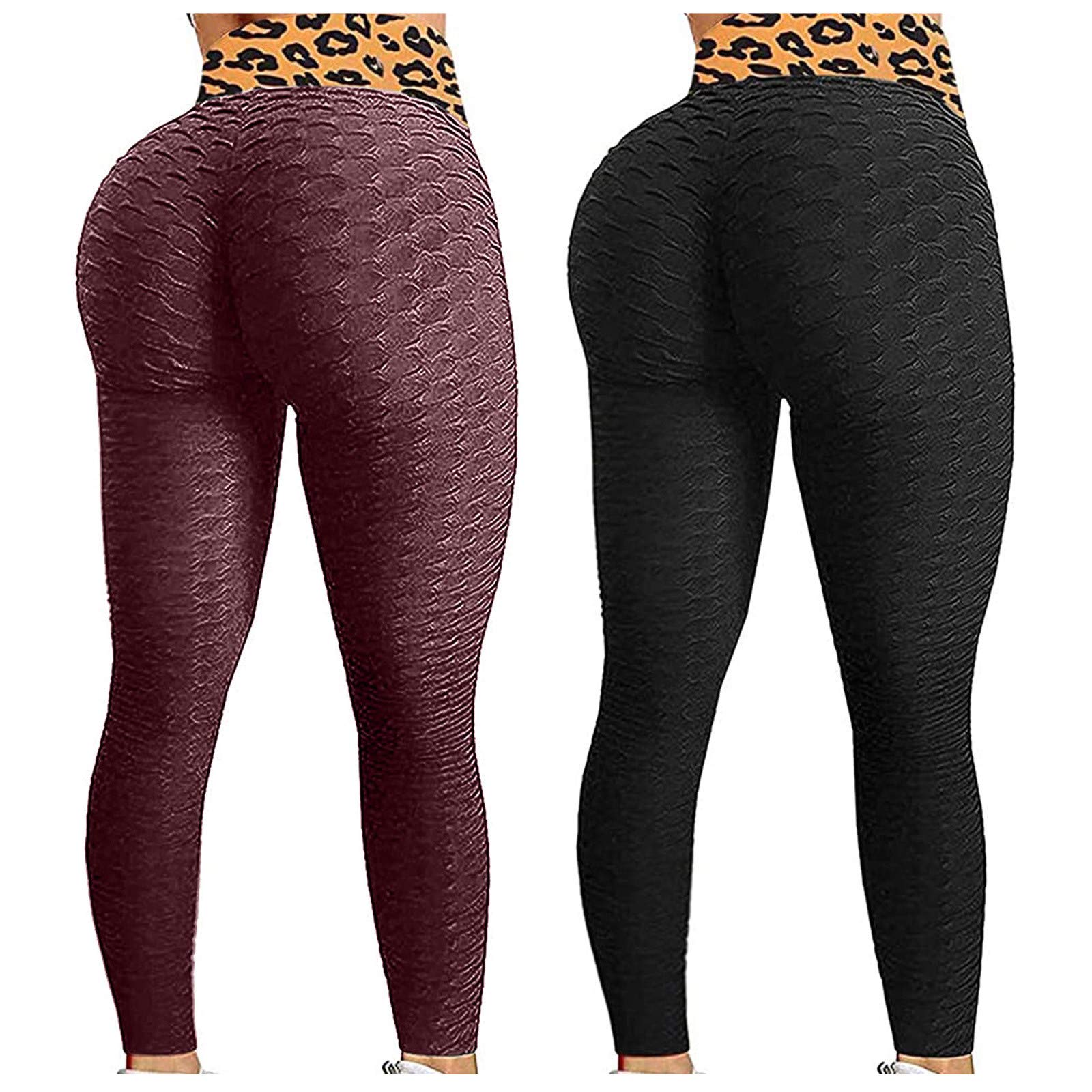 FAMOORE Women's High Waist Yoga Pants - 2-Pack Stretchy Spandex Leggings for Workout, Running & Lounge | Plus Size Fitness Tights with Fashion Print | Perfect for Gym, Yoga Class & Casual Wear