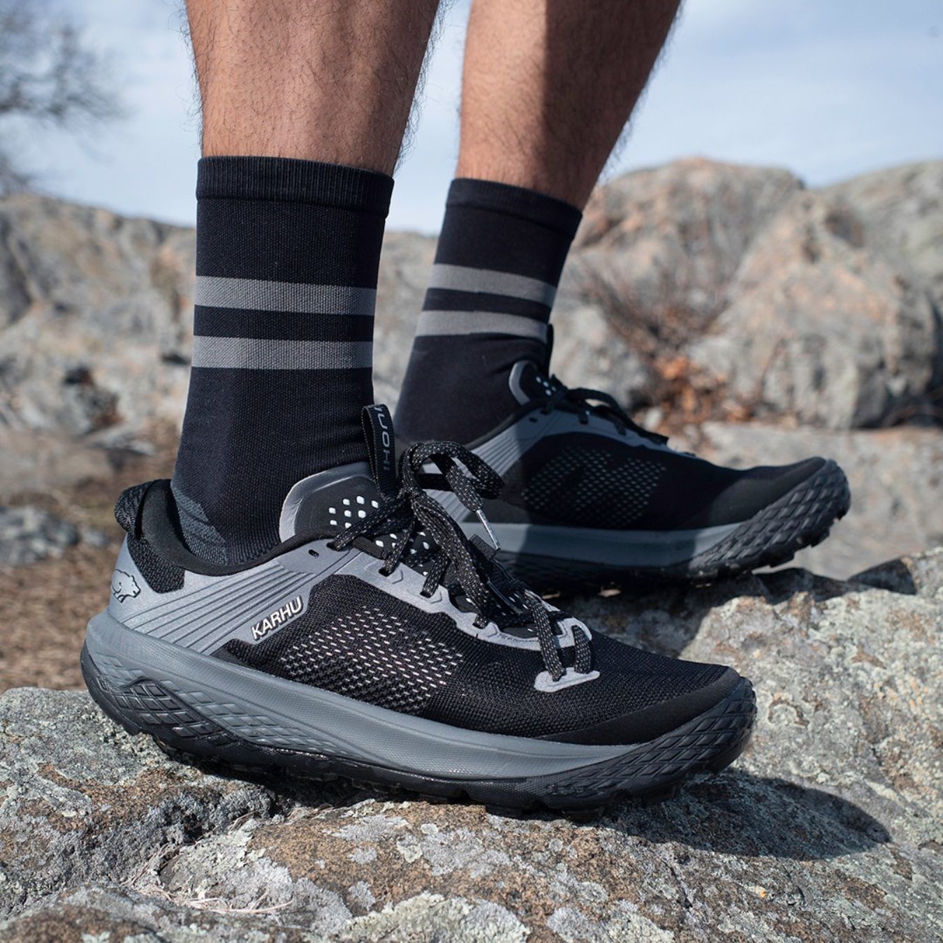 Men's IKONI Trail Running Shoes - Black / Black | Lightweight & Durable for Hiking, Jogging & Outdoor Adventures