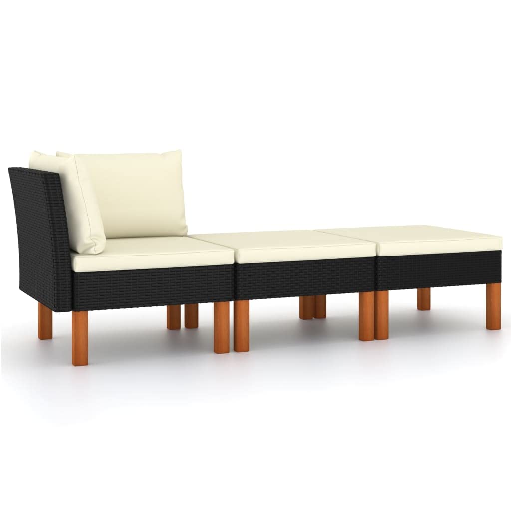 Outdoor Patio Furniture Set 3-Piece - All-Weather Wicker Sofa & Eucalyptus Wood Lounge Chairs - Patio Conversation Set for Backyard, Poolside & Garden Relaxation
