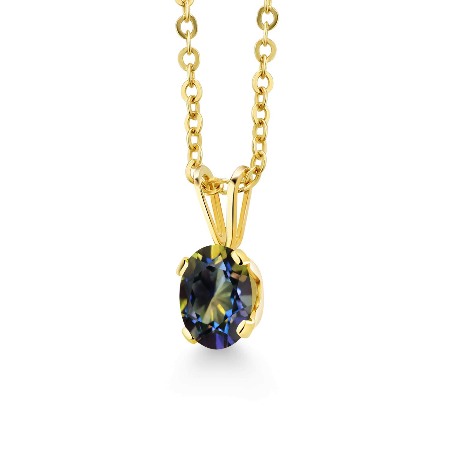 0.95 Ct Oval Blue Mystic Topaz Pendant Necklace - 18K Gold Plated Sterling Silver with Chain - Elegant Jewelry Gift for Women - Perfect for Weddings, Anniversaries & Special Occasions