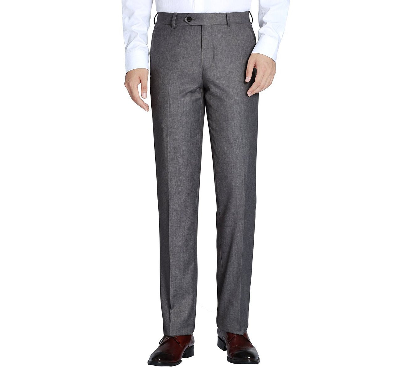 Renoir Men's Alessandro Vitello Dark Grey Wool Suit Pants - Flat Front, Regular Fit (Style 508-3) for Business, Office & Formal Occasions