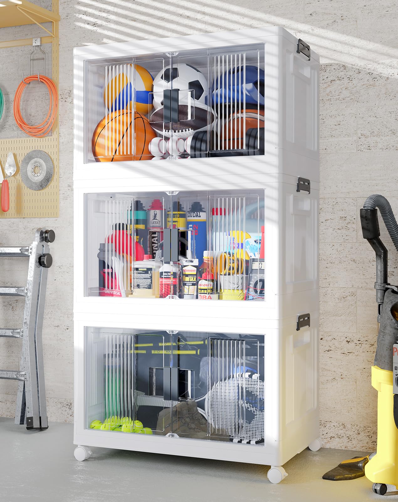 OlarHike 97QT V1 Foldable Storage Bins with Lids & Wheels - 3 Pack Collapsible Plastic Storage Boxes for Closet Organization, Stackable Home Storage Containers with Doors | Perfect for Bedroom, Garage & Seasonal Storage