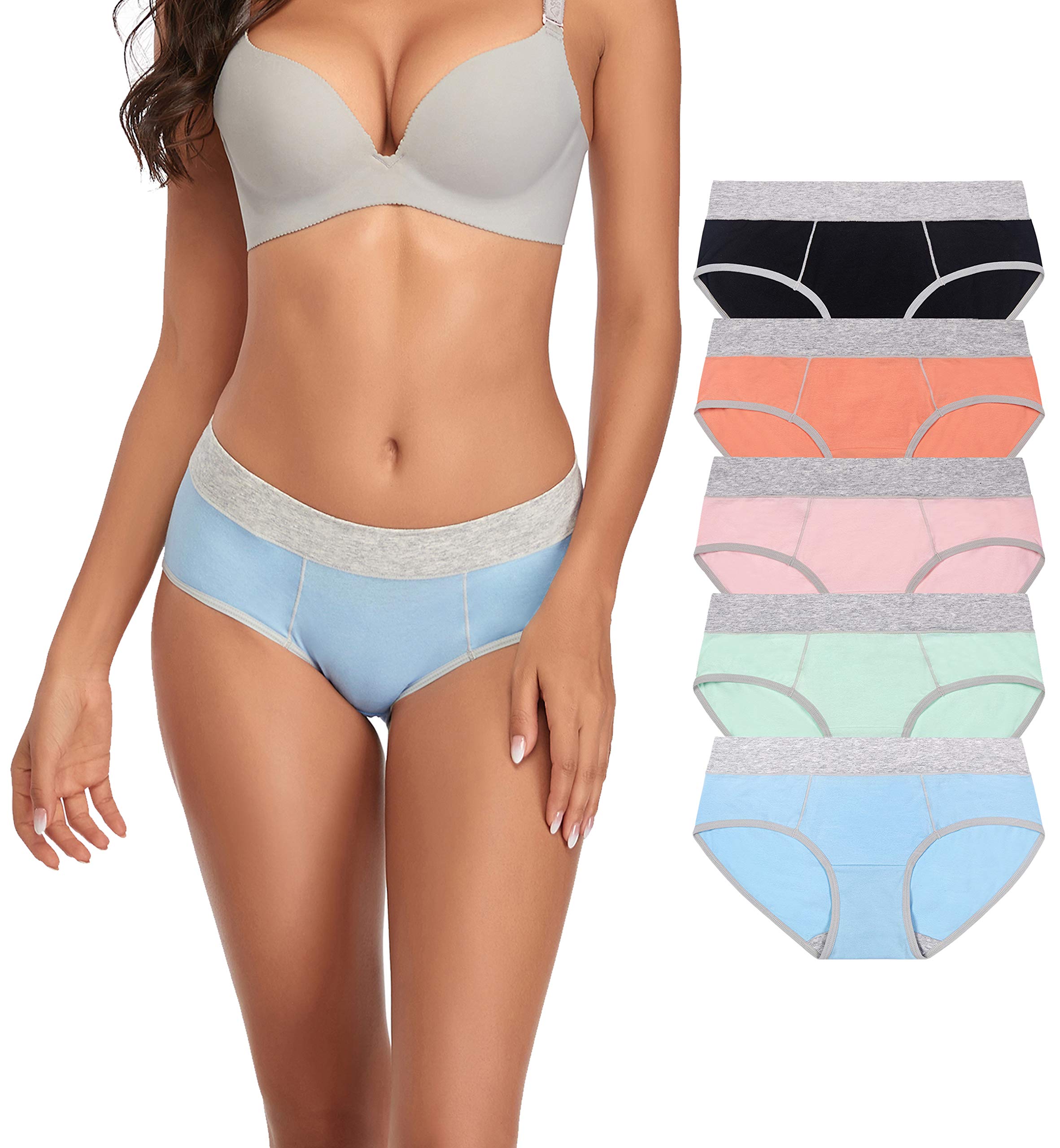 TUTUESTHER Women's Cotton Underwear 5-Pack - Mid Rise Full Coverage Briefs for Ladies & Girls - Soft Comfortable Everyday Panties for Work, Sleep & Lounge Wear