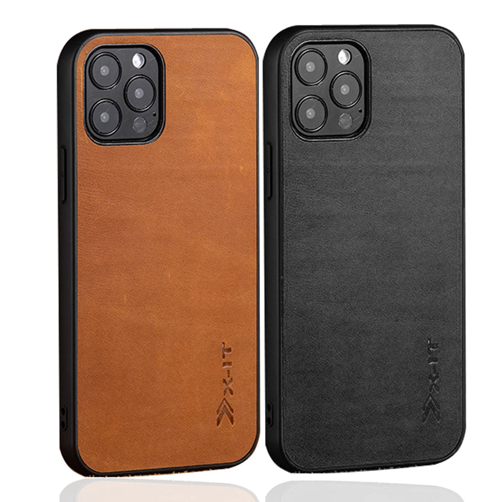 Premium Shockproof iPhone 12 Pro Case - AIZJULO Slim Matte Leather Protective Cover with Anti-Slip & Anti-Scratch Design (Black + Coffee) | Perfect for Work, Travel & Everyday Protection