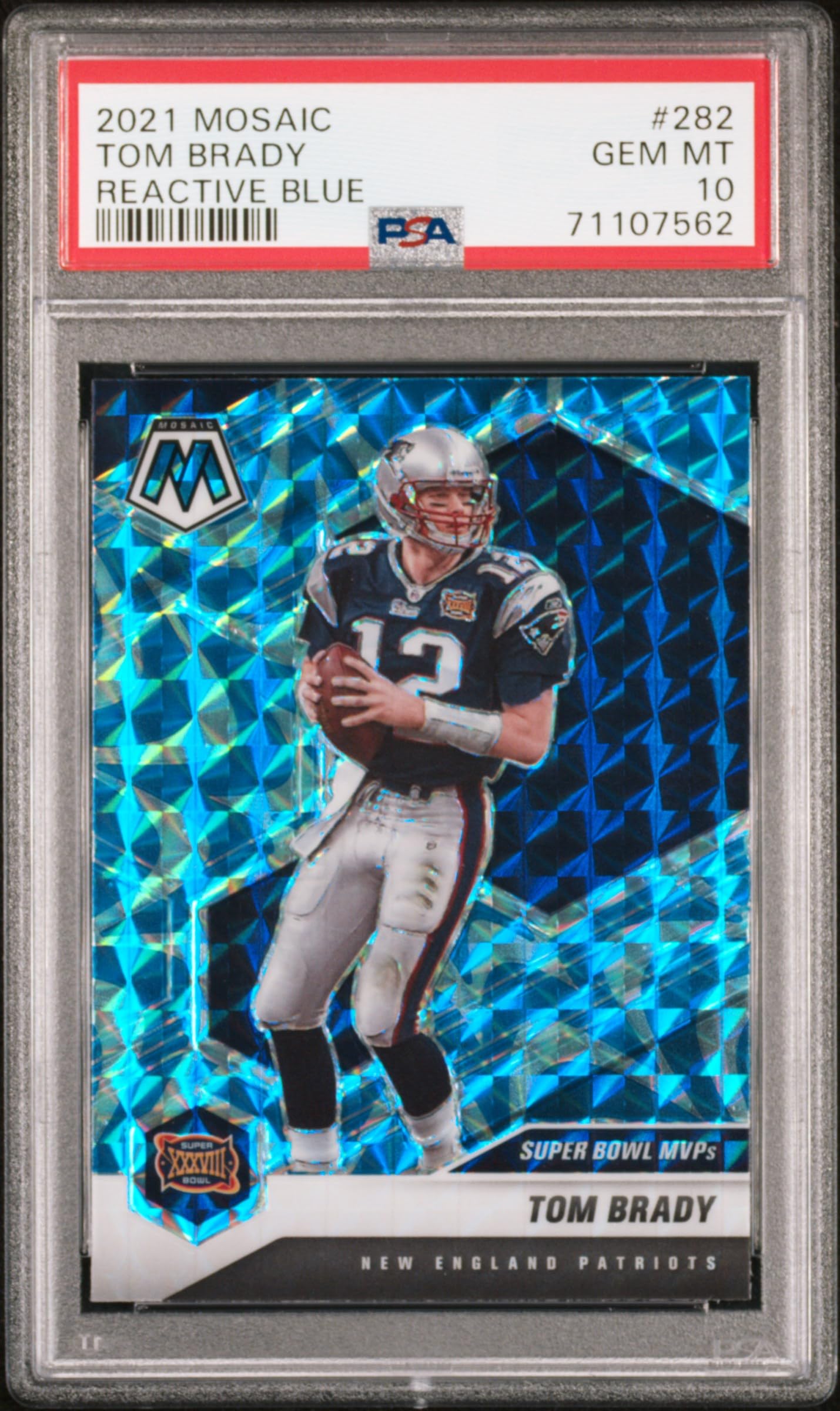 Tom Brady 2021 Panini Reactive Blue Mosaic Football Card #282 PSA 10 Graded - Perfect for NFL Collectors, Sports Memorabilia Displays & Investment Collections