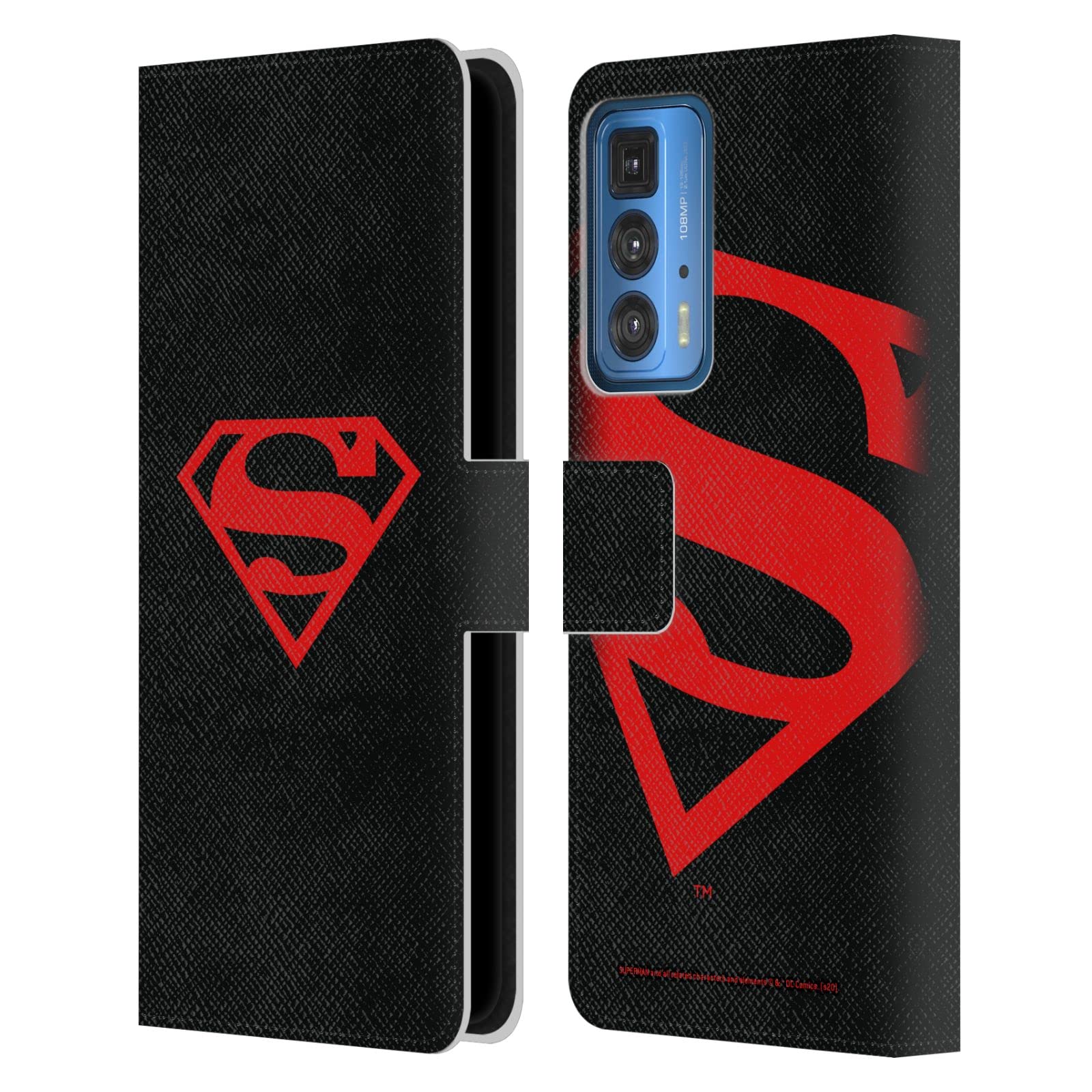 Head Case Designs Superman DC Comics Leather Wallet Case for Motorola Edge 20 Pro - Black & Red Logo Style, Perfect for Work, Travel & Daily Protection