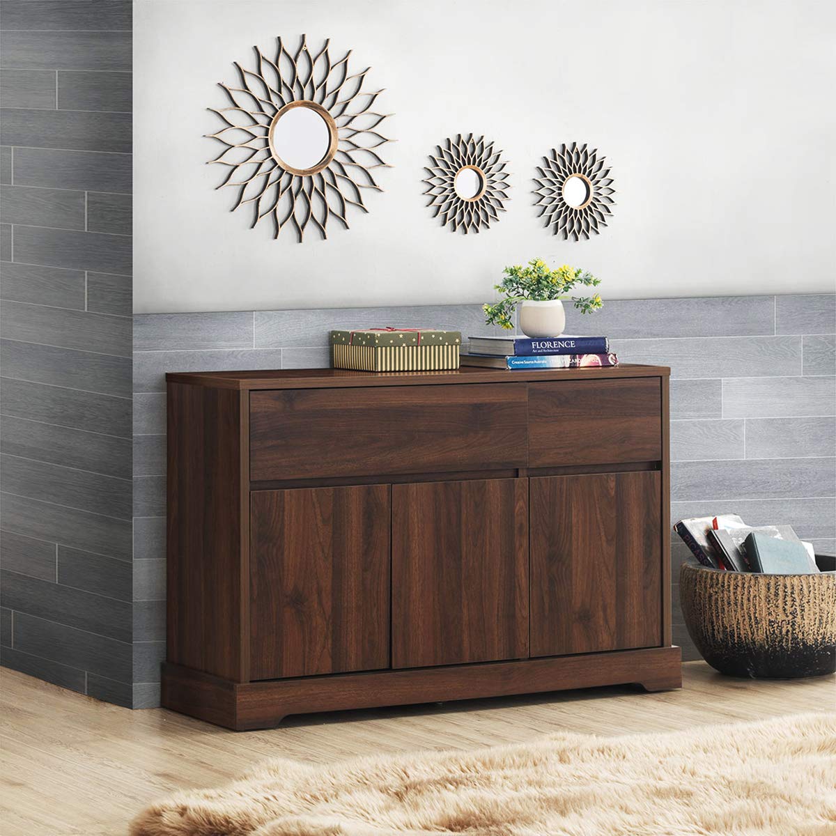 Giantex Buffet Sideboard Cabinet - 2 Drawers & 2 Cabinets Storage Console Table for Kitchen, Dining Room, Living Room | Entryway Credenza with Walnut Finish | Perfect for Home Organization & Entertaining Guests