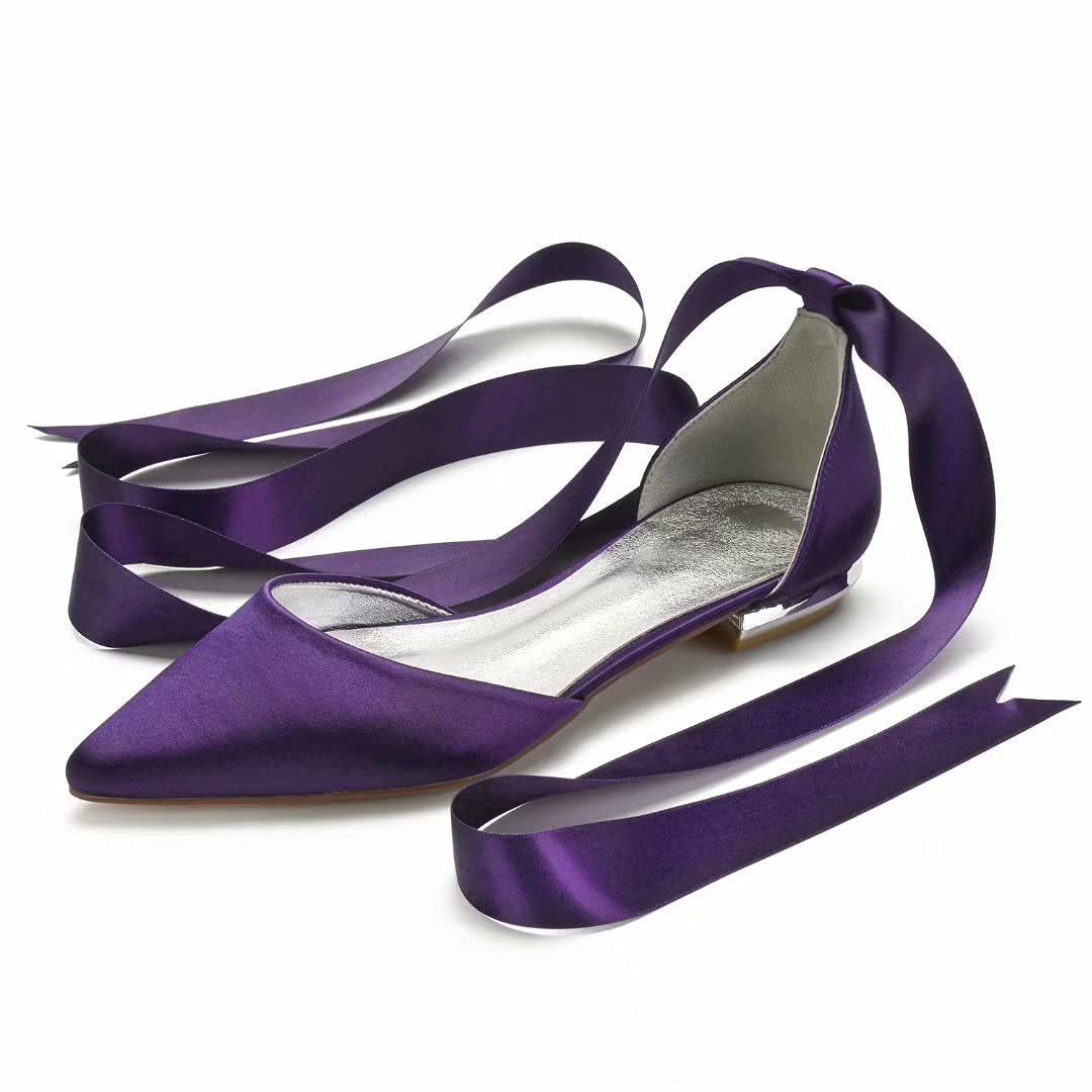LLBubble Women's Satin Wedding Flats - Pointed Toe Bridal Shoes for Bride & Bridesmaids | Comfortable Formal Dress Shoes for Wedding Ceremony, Reception & Special Occasions (Style 5047-65)
