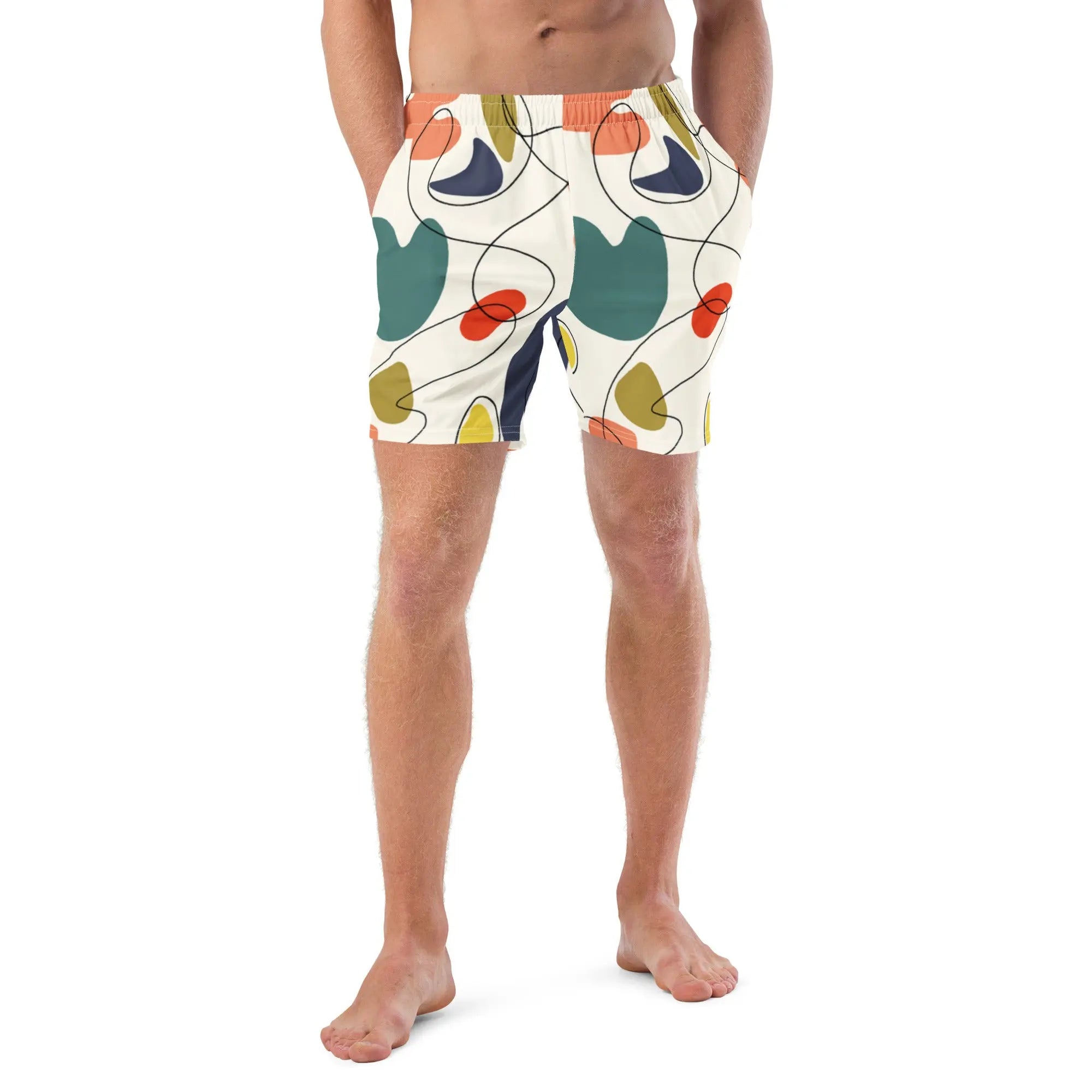 Men's Geometric Print Swim Trunks - Quick-Dry Beach Shorts for Swimming, Surfing & Summer Vacation