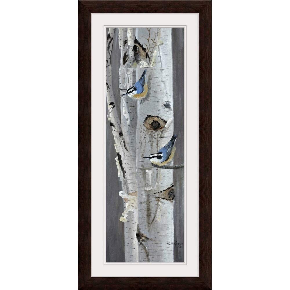 GREATBIGCANVAS Red Breasted Nuthatch Framed Wall Art Print - 12x36 Inches Espresso Wood Frame - Handcrafted Bird Painting for Living Room, Bedroom & Office Decor - Perfect Gift for Nature Lovers