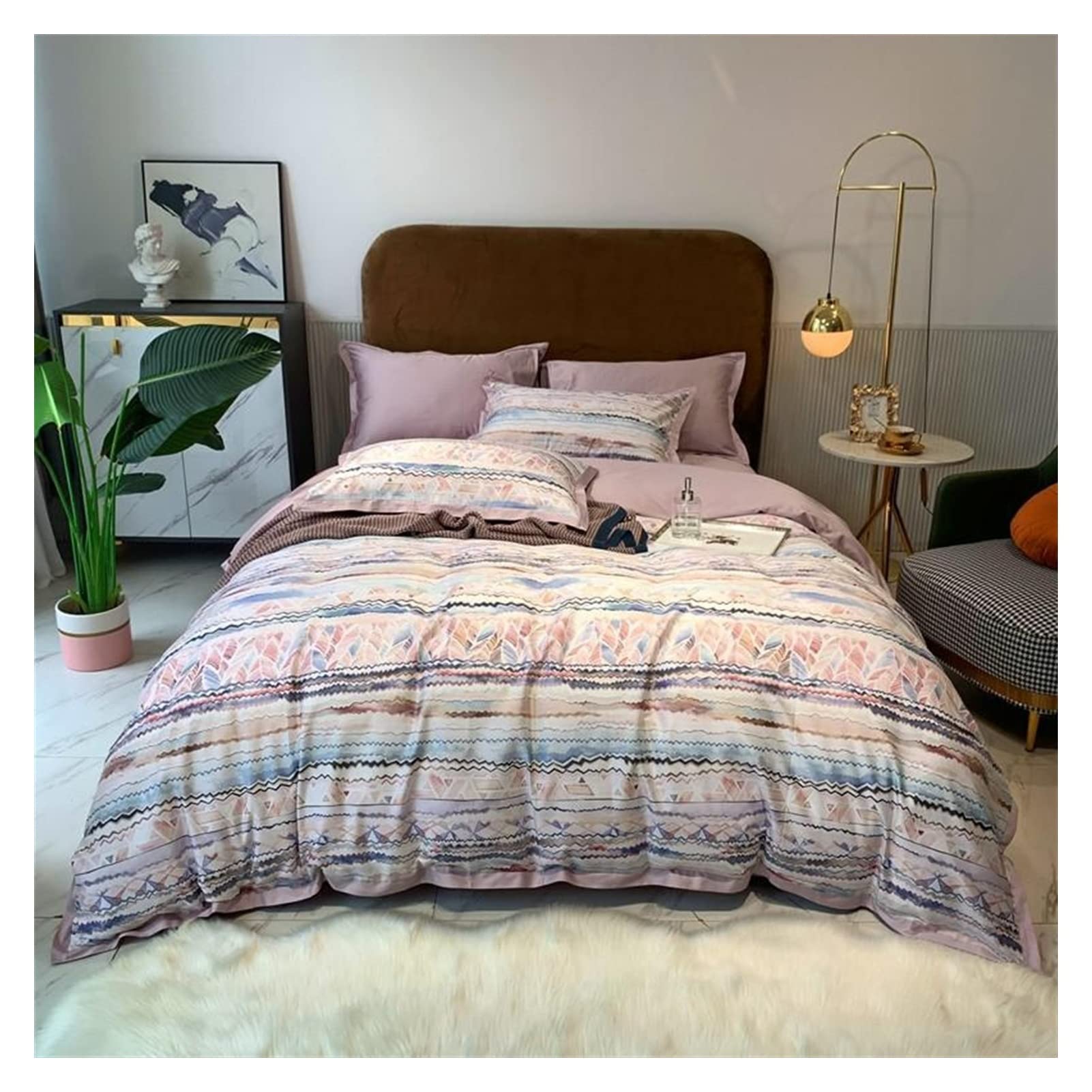 Bohemian Geometric Duvet Cover Set 4Pcs - Luxury 100% Egyptian Cotton Bedding Set with Pillowcases, Queen/King Size - Perfect for Modern Bedroom, Guest Room & Bohemian Home Decor