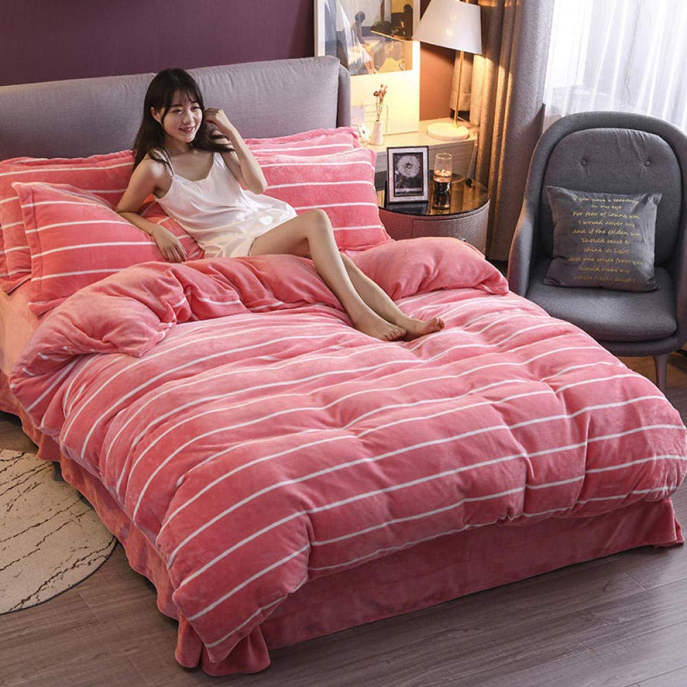 Geekcook 4-Piece Coral Velvet Comforter Set - Double-Sided Flannel & Suede Winter Duvet Cover with Milk Velvet, Thick Crystal Velvet Stripes (Red, 220x240cm) - Perfect for Cozy Winter Nights & Bedroom Decor