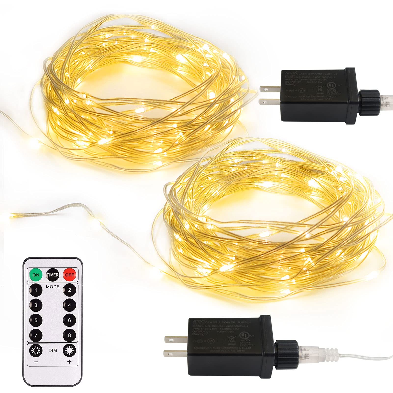 2 Pack 33Ft 100 LED Fairy String Lights Plug in - 8 Modes Timer Dimmable IP68 Waterproof Starry Lights for Bedroom, Garden, Christmas, Wedding & Party Decor (Warm White) - Perfect for Indoor & Outdoor Lighting, Holiday Displays and Romantic Ambiance