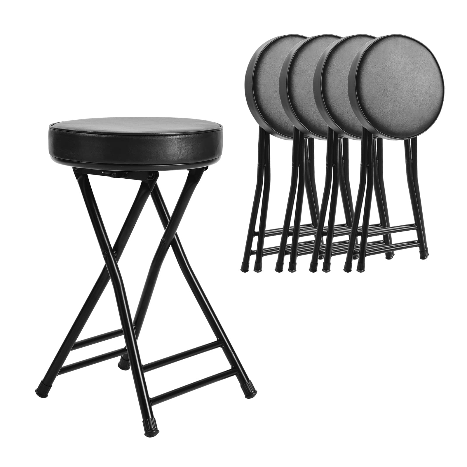 HOMEWINS 4-Pack 18.7-Inch Counter Height Bar Stools - Foldable Padded Stools with Cushion for Kitchen, Bar, Outdoor - Portable Folding Stools for Fishing, Hiking, Gardening, Travel, BBQ & Camping - Space Saving Home Furniture
