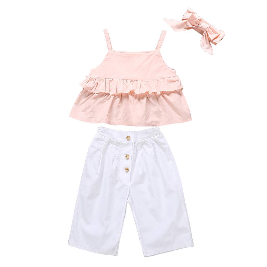 Toddler Girls Ruffle Sleeve Tops & Button Flare Pants Outfit Set - Cute Summer Sunsuit for Baby Girls 12-24 Months | Perfect for Playdates, Beach Trips & Photo Shoots