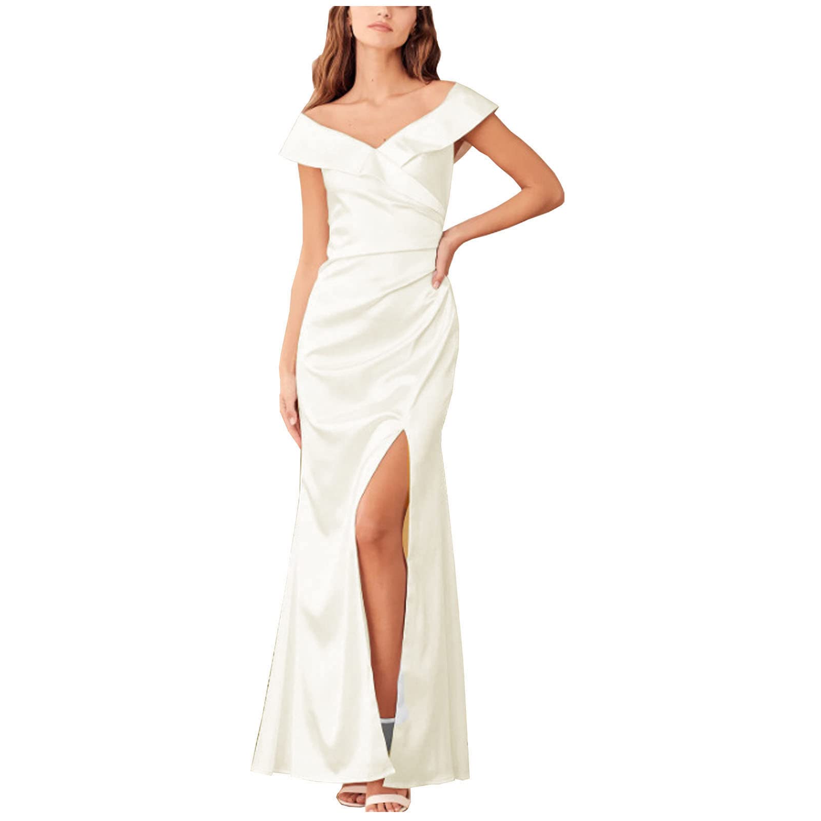 Elegant Off Shoulder Women's Evening Dress - Short Sleeve Wedding Guest Maxi Dress for Summer Beach & Cocktail Parties | Perfect for Bridal Showers, Date Nights & Formal Events