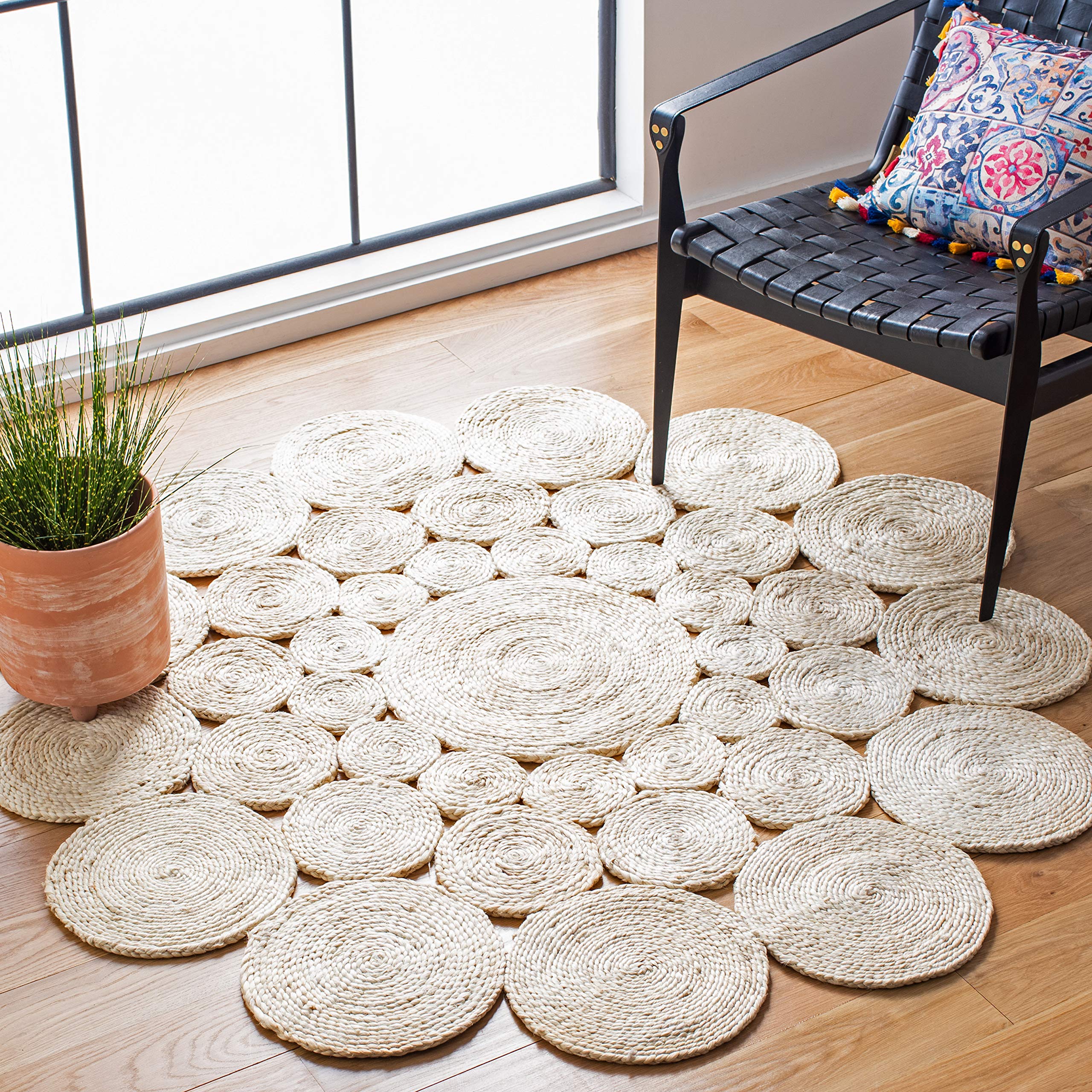 SAFAVIEH Natural Fiber Collection 8' Round Ivory NF363B Handmade Boho Farmhouse Jute Rug - Perfect for Living Room, Dining Room, Bedroom & Entryway Decor