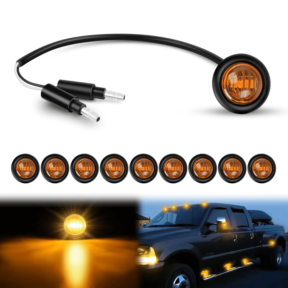 3/4 Inch Amber Round LED Marker Lights - 10 Pack with 2-Pin Connectors for Trucks, Trailers & Boats - Waterproof & Durable for Outdoor Use