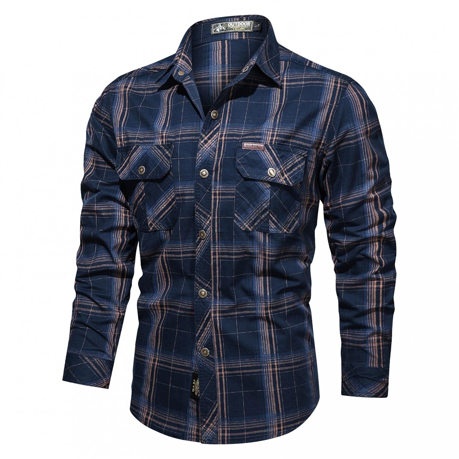Classic Fit Big & Tall Men's Plaid Long Sleeve Button Down Work Shirts with Two Front Pockets - Comfortable Office & Casual Wear for Everyday Use