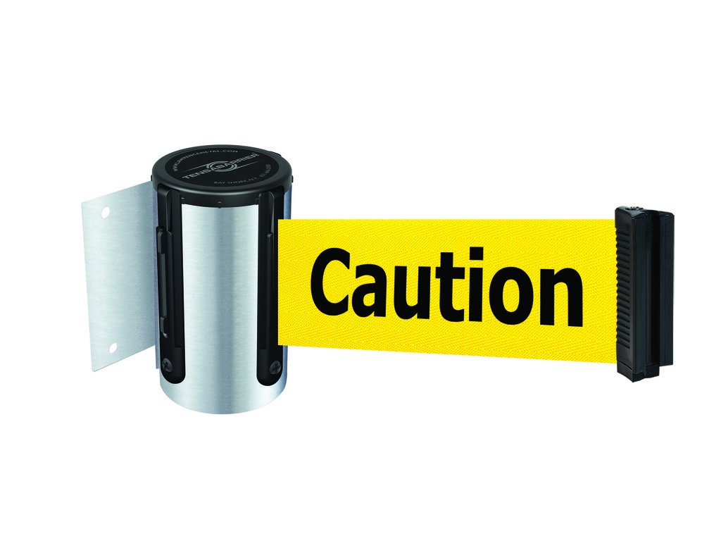 Retractable Barrier Wall Mount Unit - 13' Satin Chrome Safety Belt with 