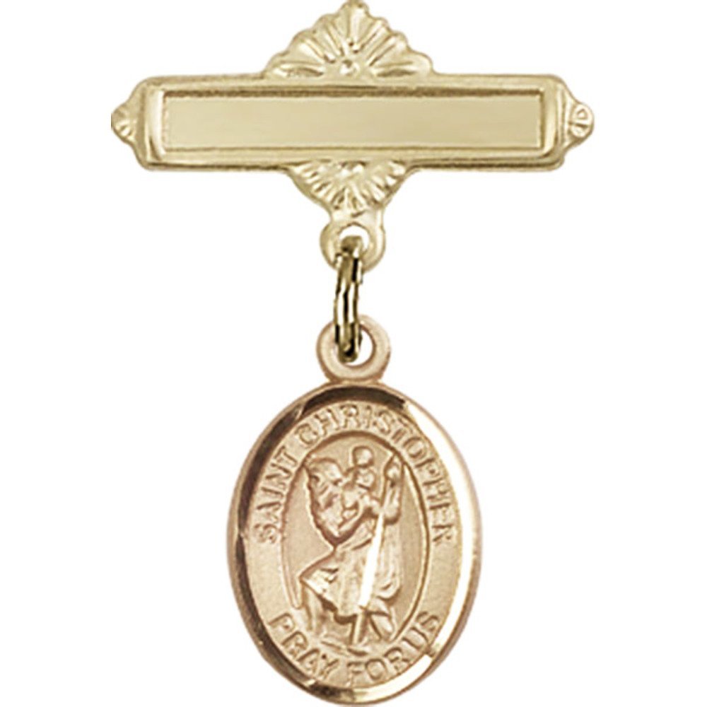 St. Christopher Gold Filled Baby Badge Charm - 1 X 5/8 Inch Polished Pin for Necklaces & Jewelry - Perfect for Baptism Gifts, Baby Keepsakes & Religious Jewelry Collections