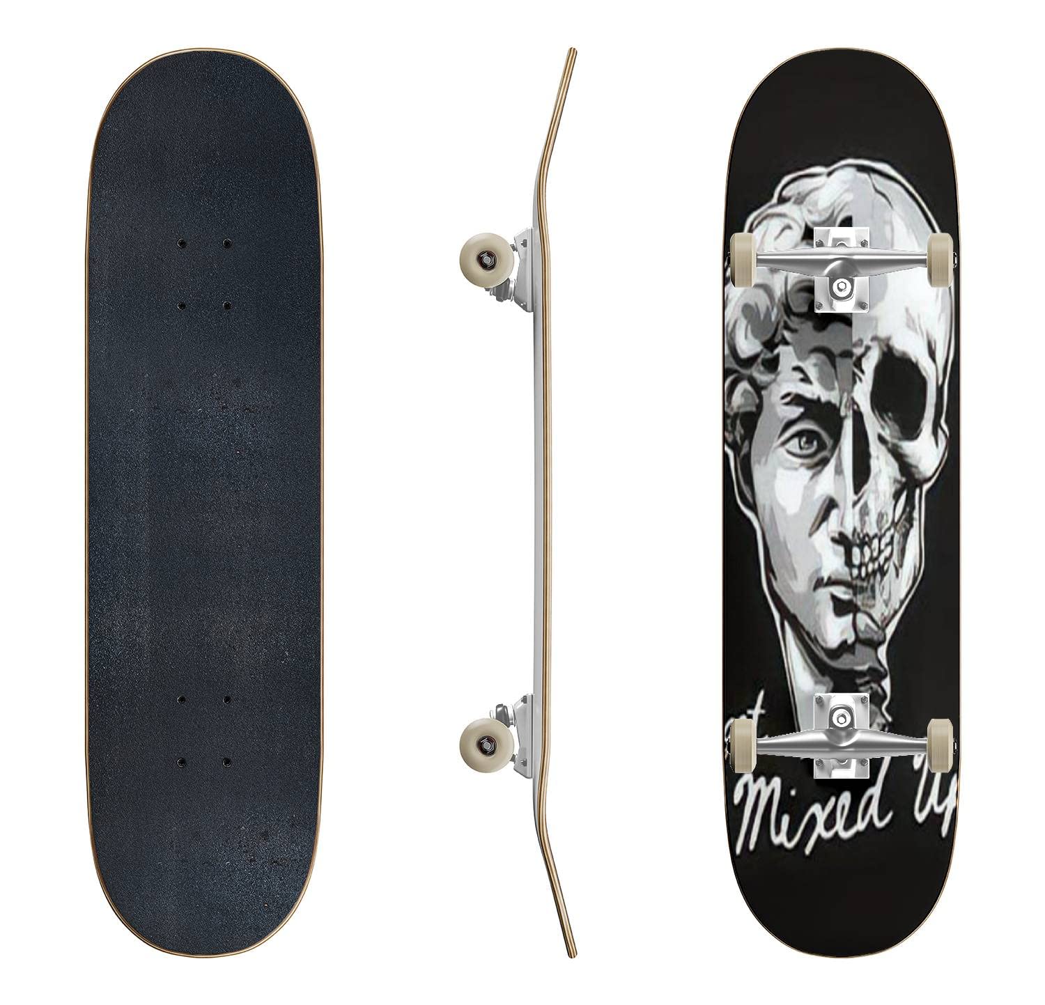 Skateboard with Cool Skull Design - Classic Concave Deck for Beginners & Professionals | Durable Longboard for Extreme Sports & Teen Gifts | Perfect for Street Skating, Park Tricks & Commuting
