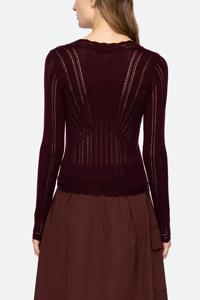 Sea New York Paxton Knit Long Sleeve Burgundy Women's Casual Pullover Sweater - Perfect for Fall Layering, Office Wear & Cozy Evenings