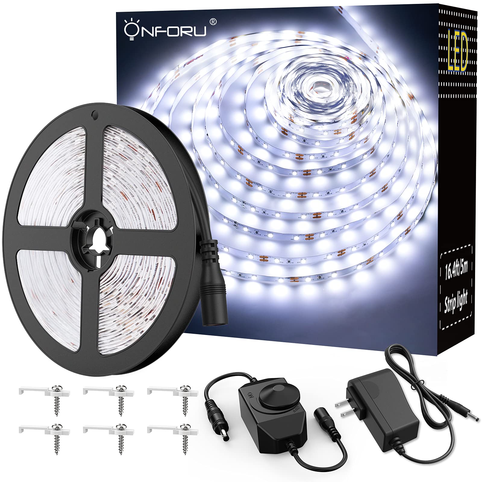 Onforu 16.4ft Dimmable LED Strip Lights, 6000K Daylight White Flexible Tape Lighting with 300 LEDs - 12V Vanity Mirror Light for Bedroom, Kitchen Cabinet, Christmas Decor & Home Accent Lighting