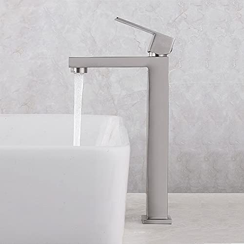 Tall Single Hole Bathroom Faucet - Brushed Stainless Steel Basin Mixer Tap for Modern Sinks