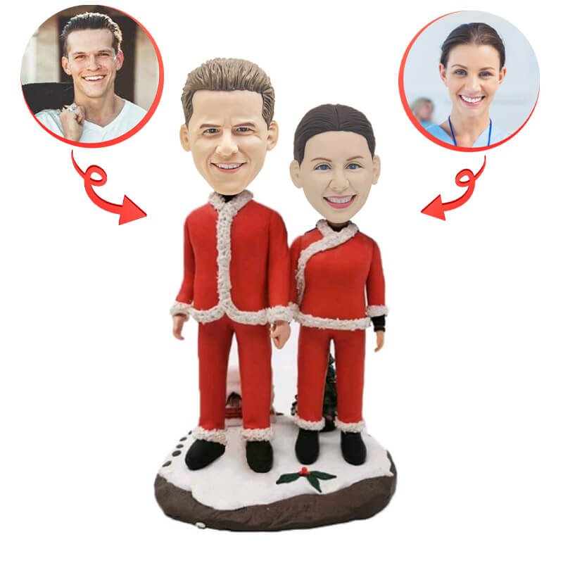 Custom Christmas Couple Bobblehead - Personalized Snowy Scene Figurine - Perfect Gift for Anniversaries, Holidays & Home Decor