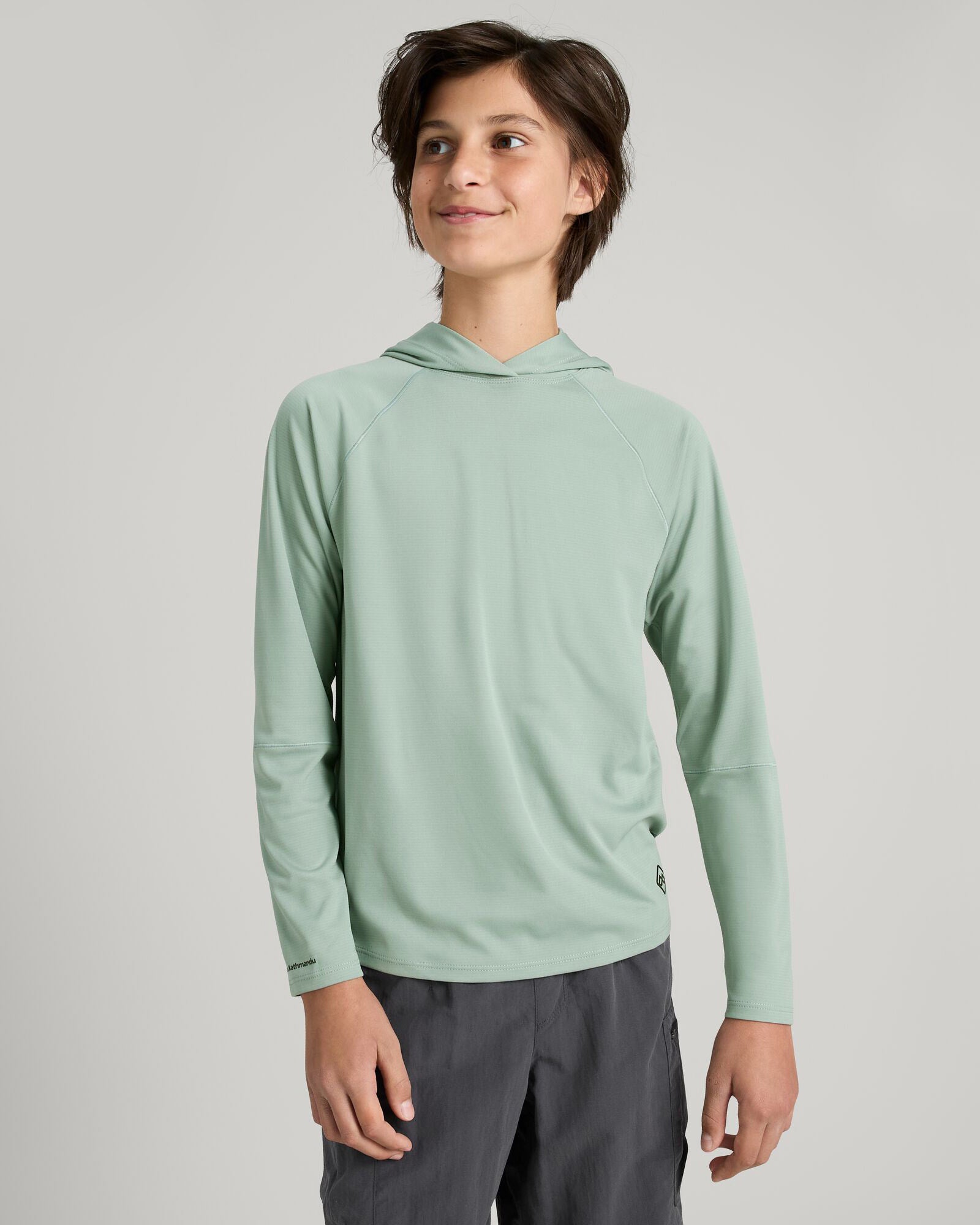 Sun Stopper Youth Boys Hooded Long Sleeve Top - Gum Tree Green - UV Protection for Outdoor Activities, Hiking & School