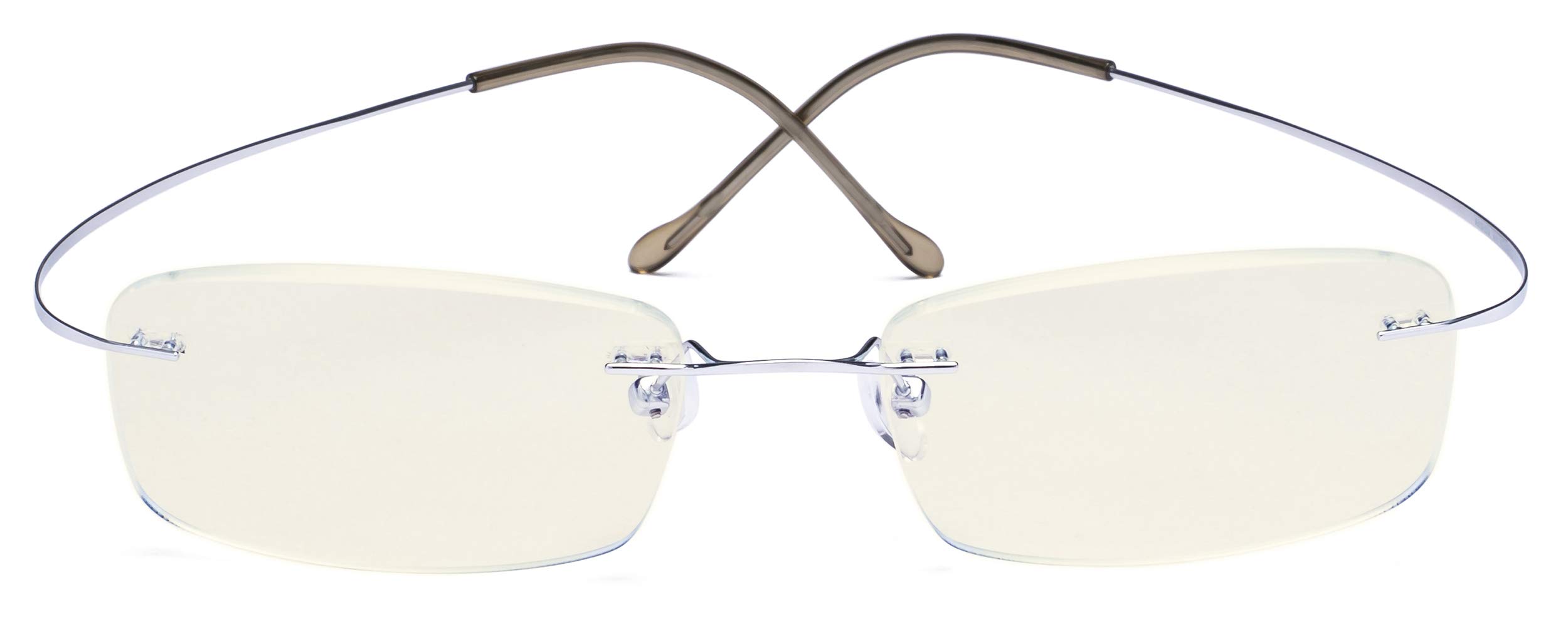 Blue Light Blocking Glasses for Women & Men - Titanium Rimless Computer Glasses with Anti-UV Protection & Flexible Temples - Perfect for Digital Eye Strain Relief, Gaming, and Office Work
