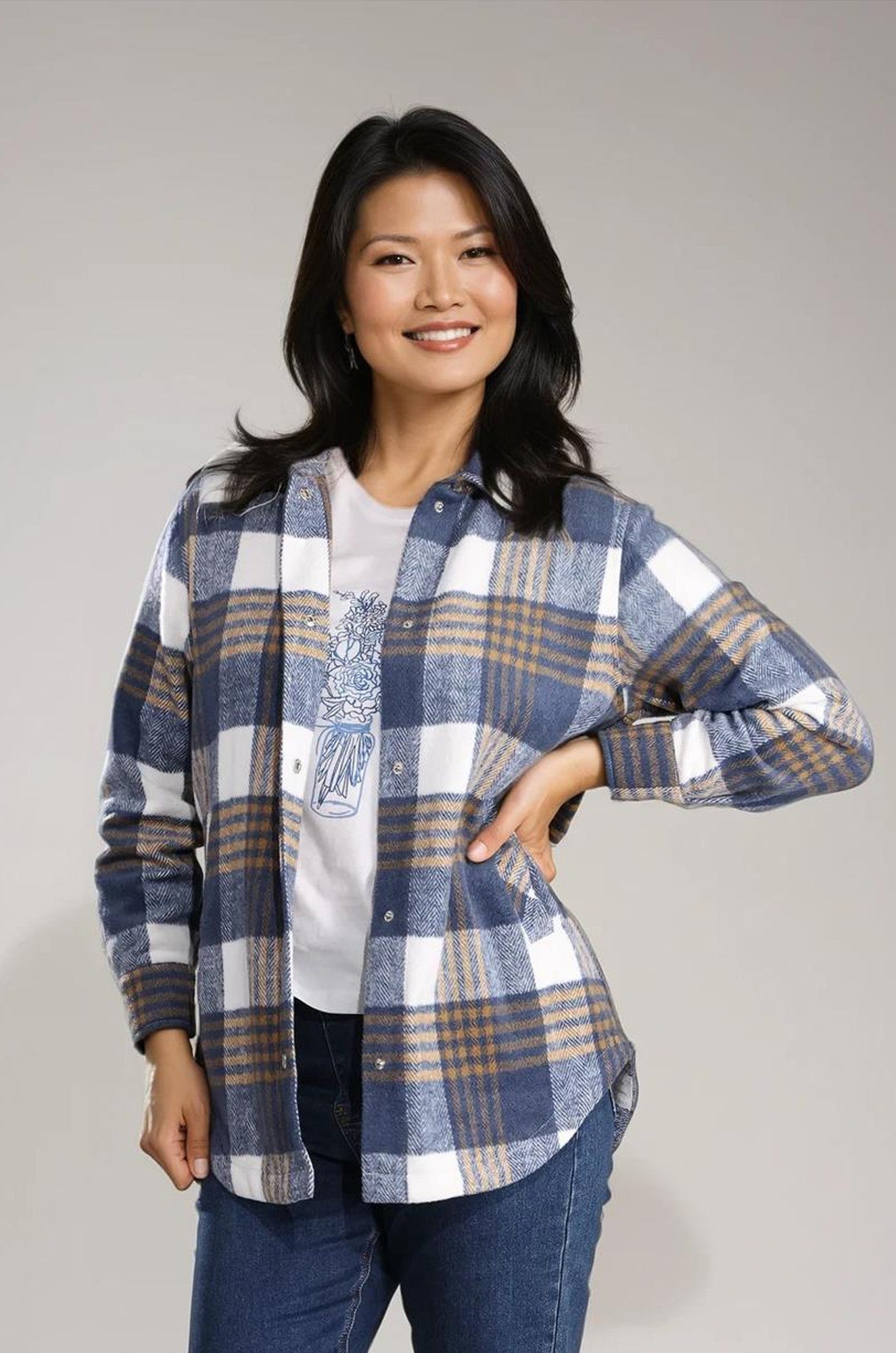 Brushed Checks Jacket for Men & Women - Indigo Ivory Check Plaid Coat | 6032B1 | Perfect for Fall & Winter Outfits, Casual Wear and Outdoor Activities